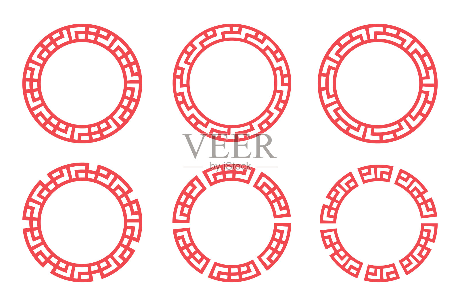 白色背景上的中国红圈集合矢量设计。插画图片素材