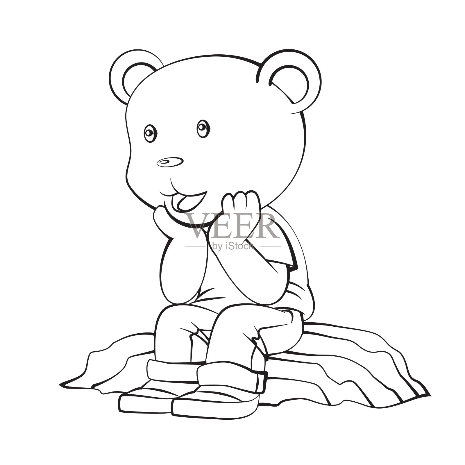 可爱的卡通，男孩熊站在思考。手绘矢量剪辑艺术插图插画图片素材
