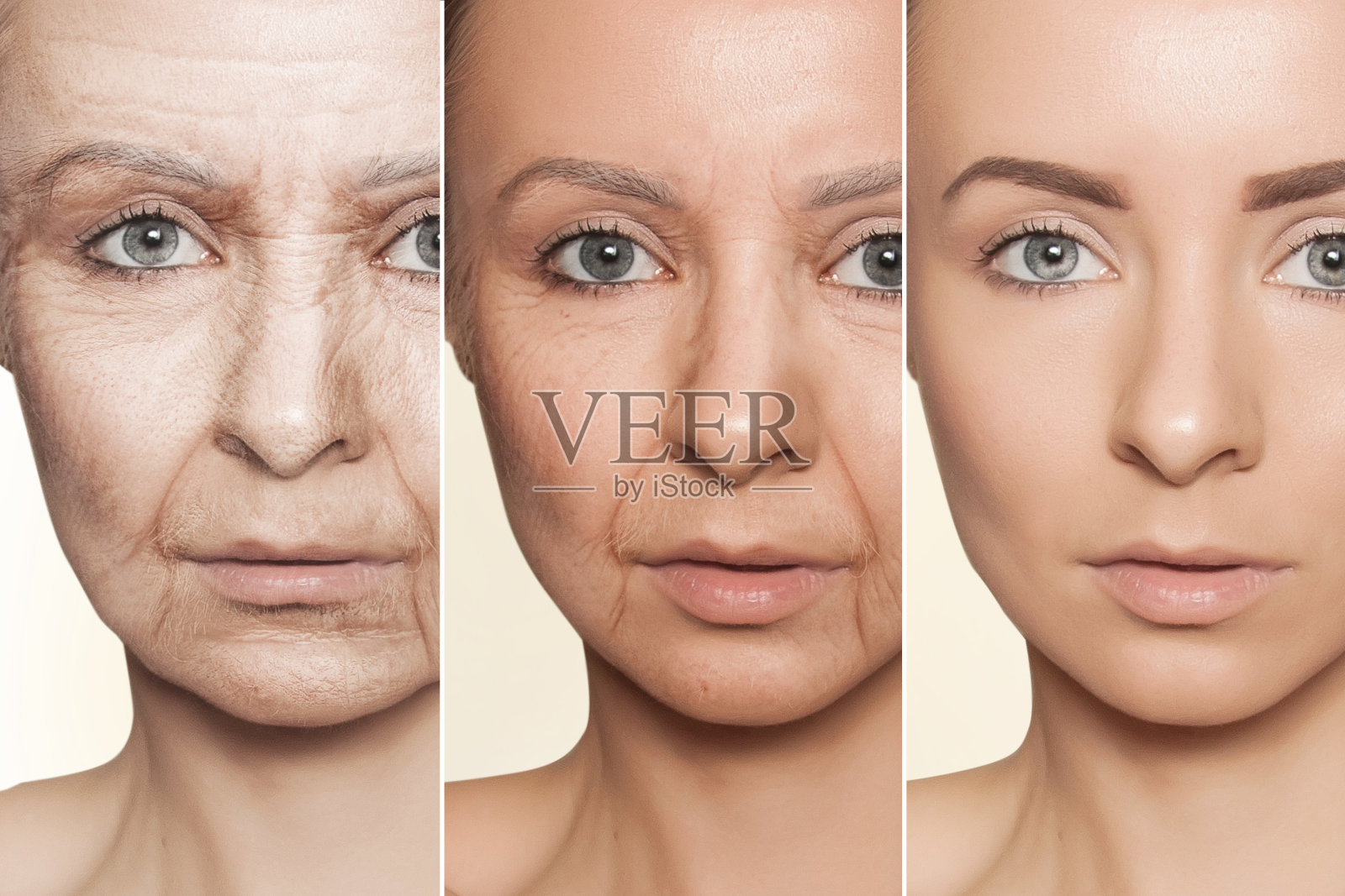 美容理念皮肤老化，白种女性面部抗衰老程序照片摄影图片