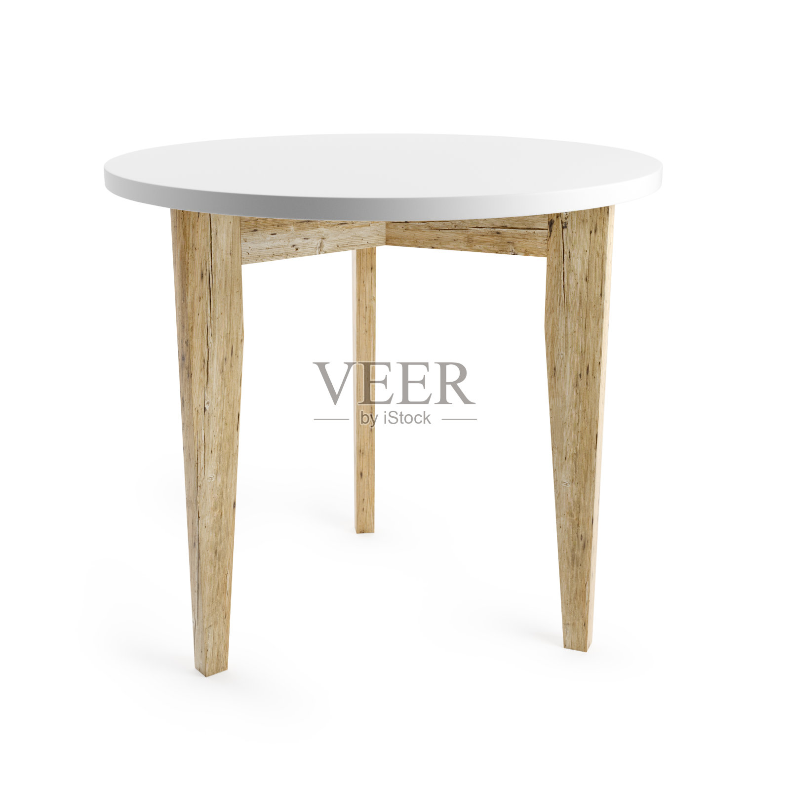白色桌子与木制腿孤立在白色背景，包括剪辑路径。照片摄影图片