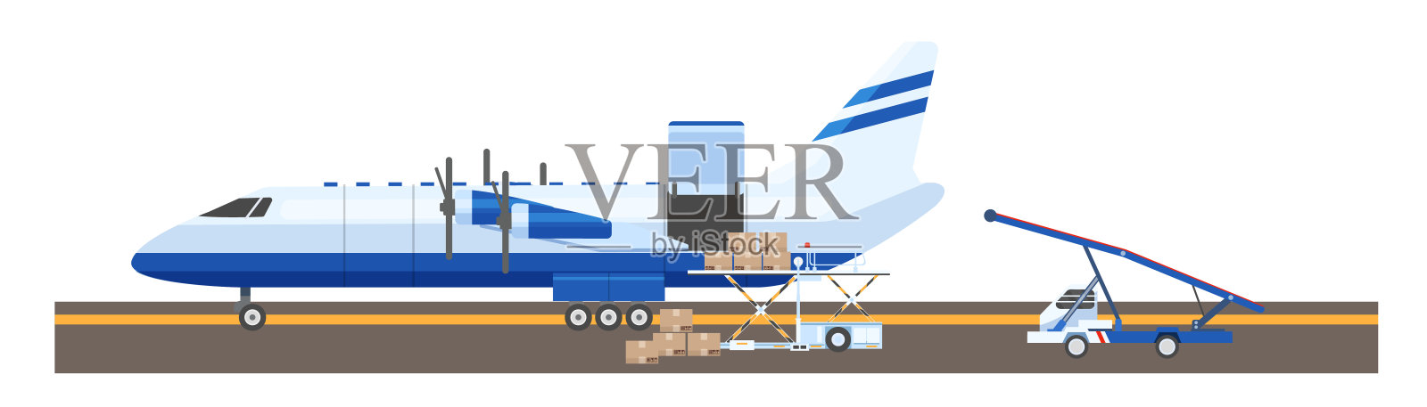 飞机，航空运输客机。服务于运输、货物交付、物流。插画图片素材