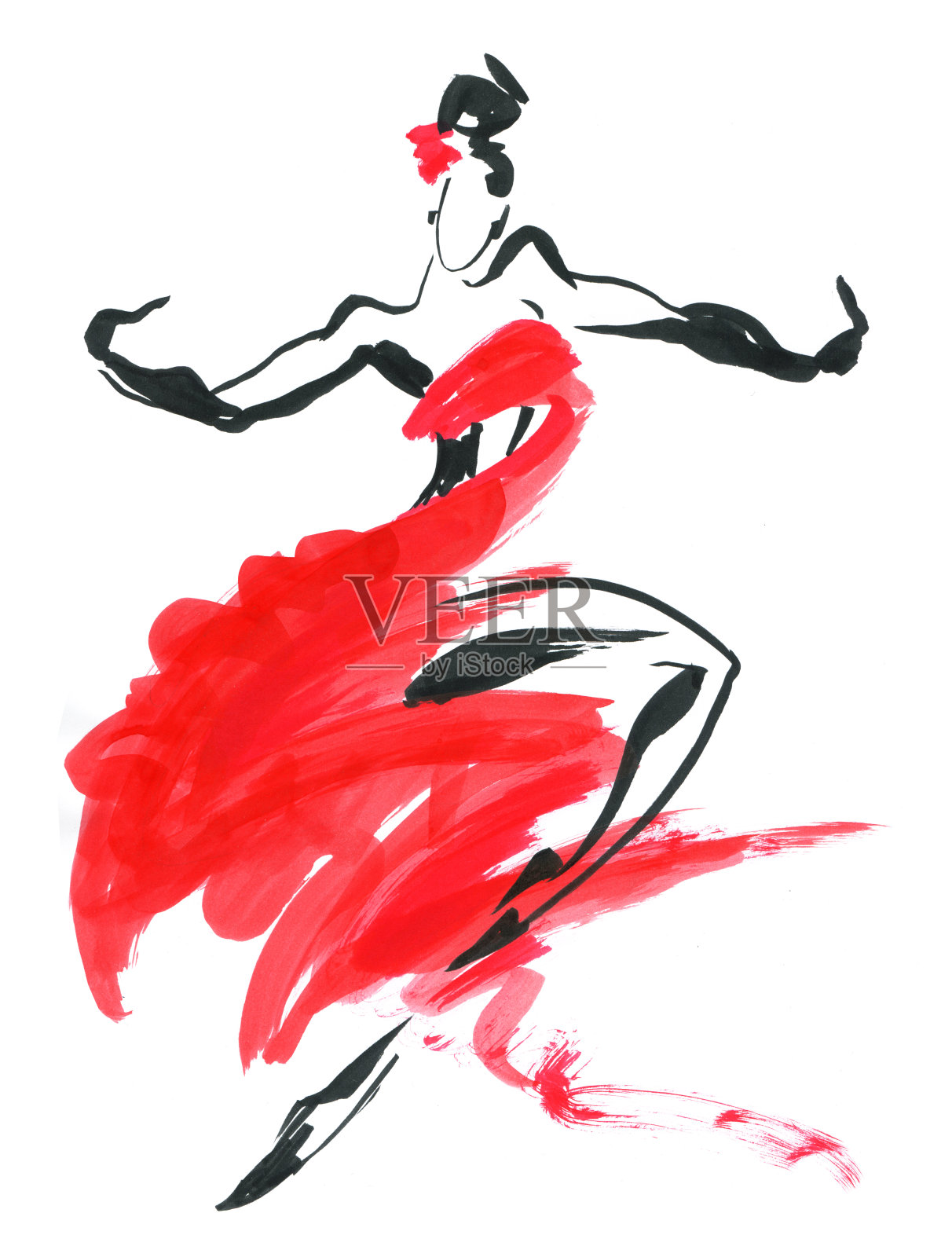 弗拉门戈。美丽的女人跳舞插画图片素材