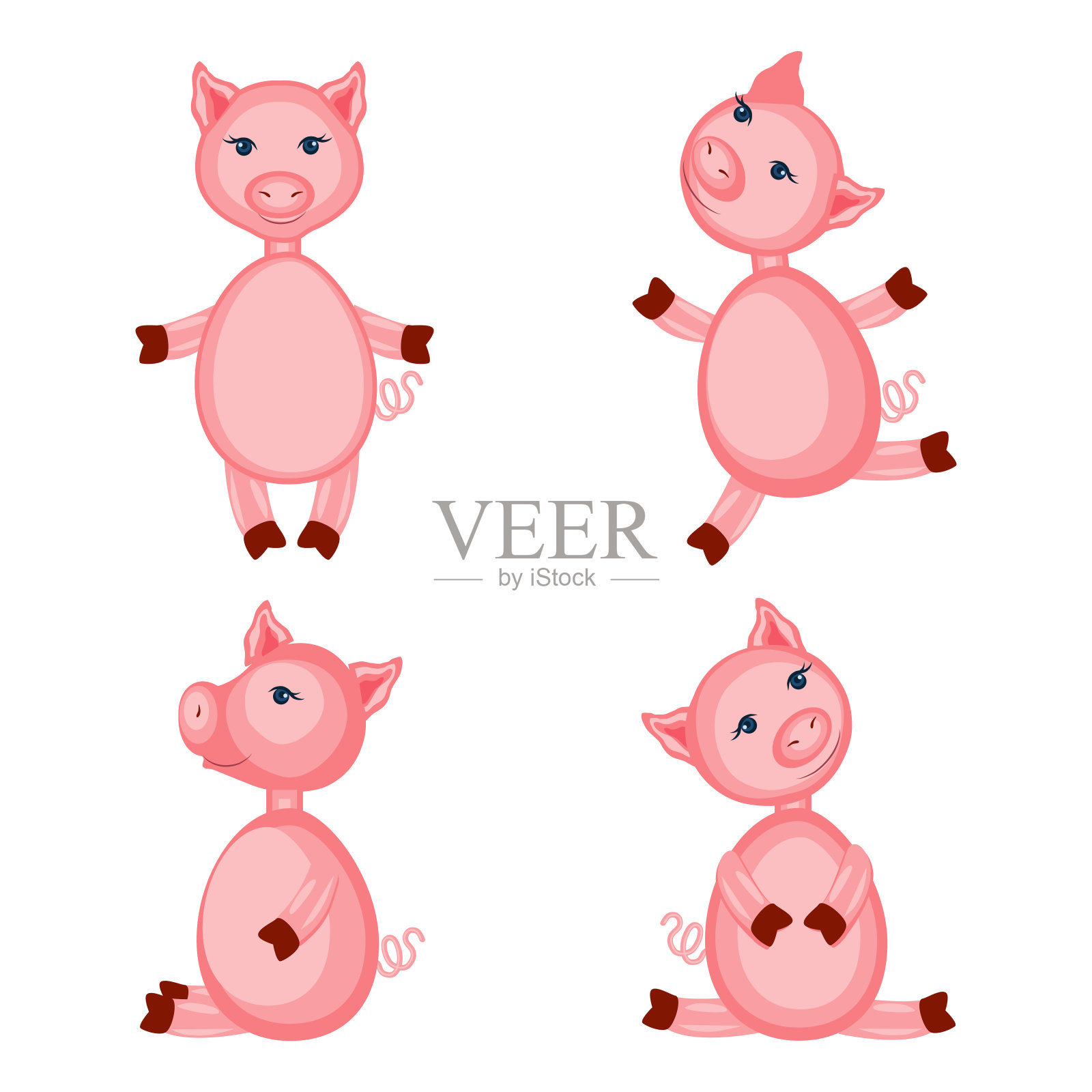 卡通可爱的粉红猪孤立在白色的背景，彩色矢量插图农民家畜，字符设计的贺卡，儿童邀请，字母表的创造，婴儿送礼会设计元素图片