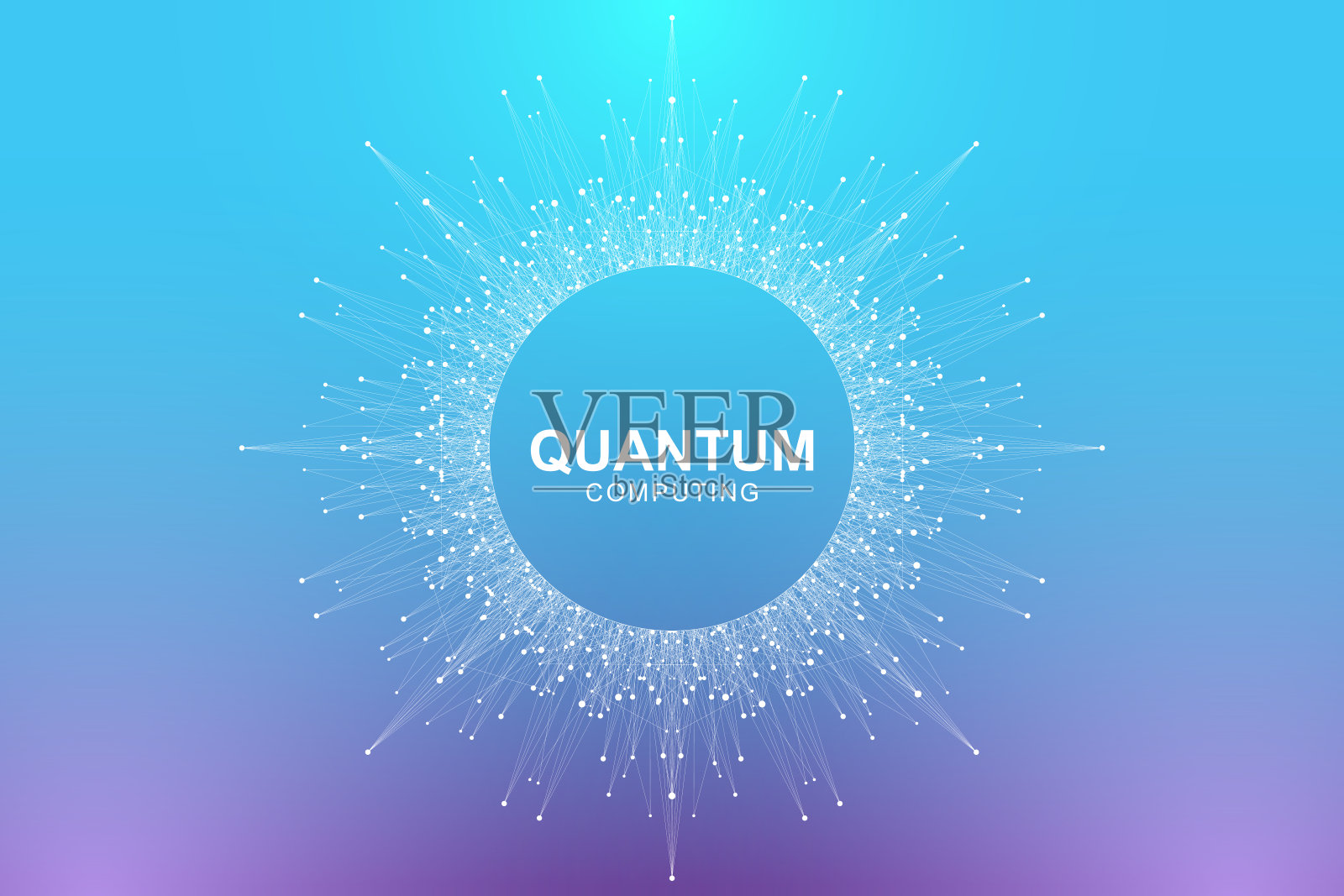 量子计算机技术概念。深度学习人工智能。面向商业、科学、技术的大数据算法可视化。波，点，线。量子矢量图插画图片素材