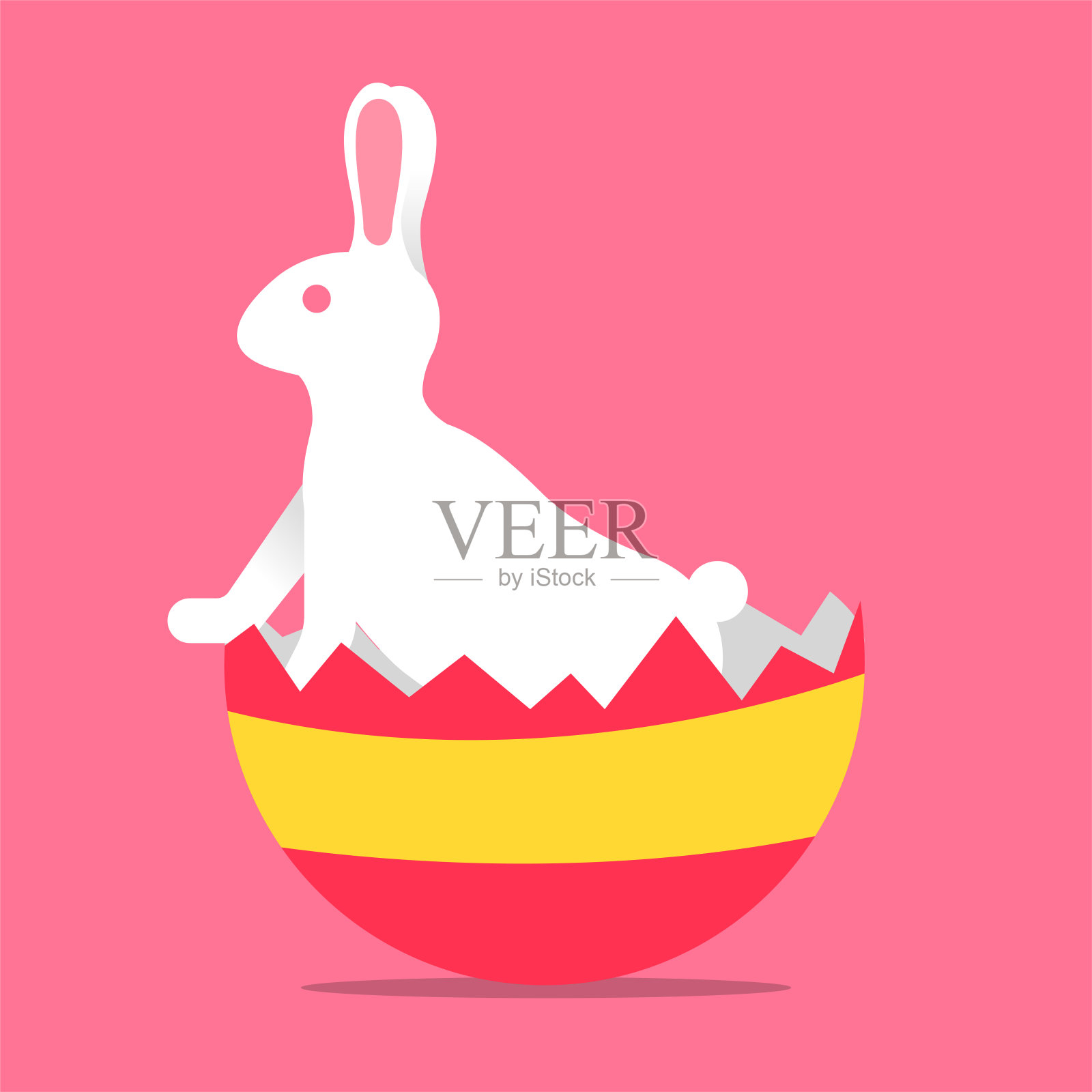 复活节兔子站在蛋壳里，从鸡蛋里往外看插画图片素材