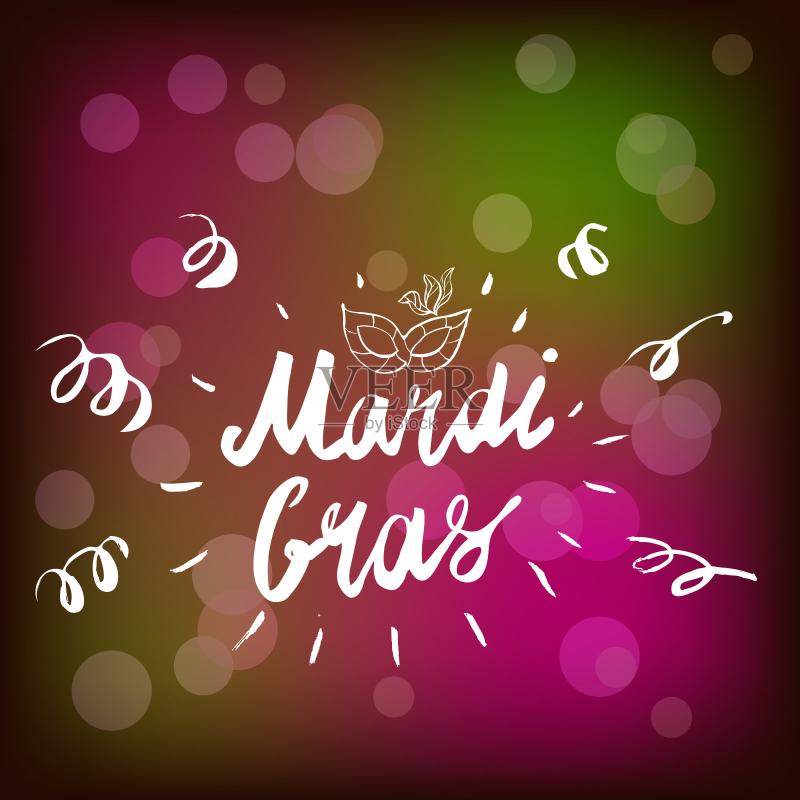 Mardi Gras手写字体和面具为巴西狂欢节，西班牙狂欢节面具节日庆祝模板海报，横幅，标志，图标，印刷概念。向量孤立插画图片素材