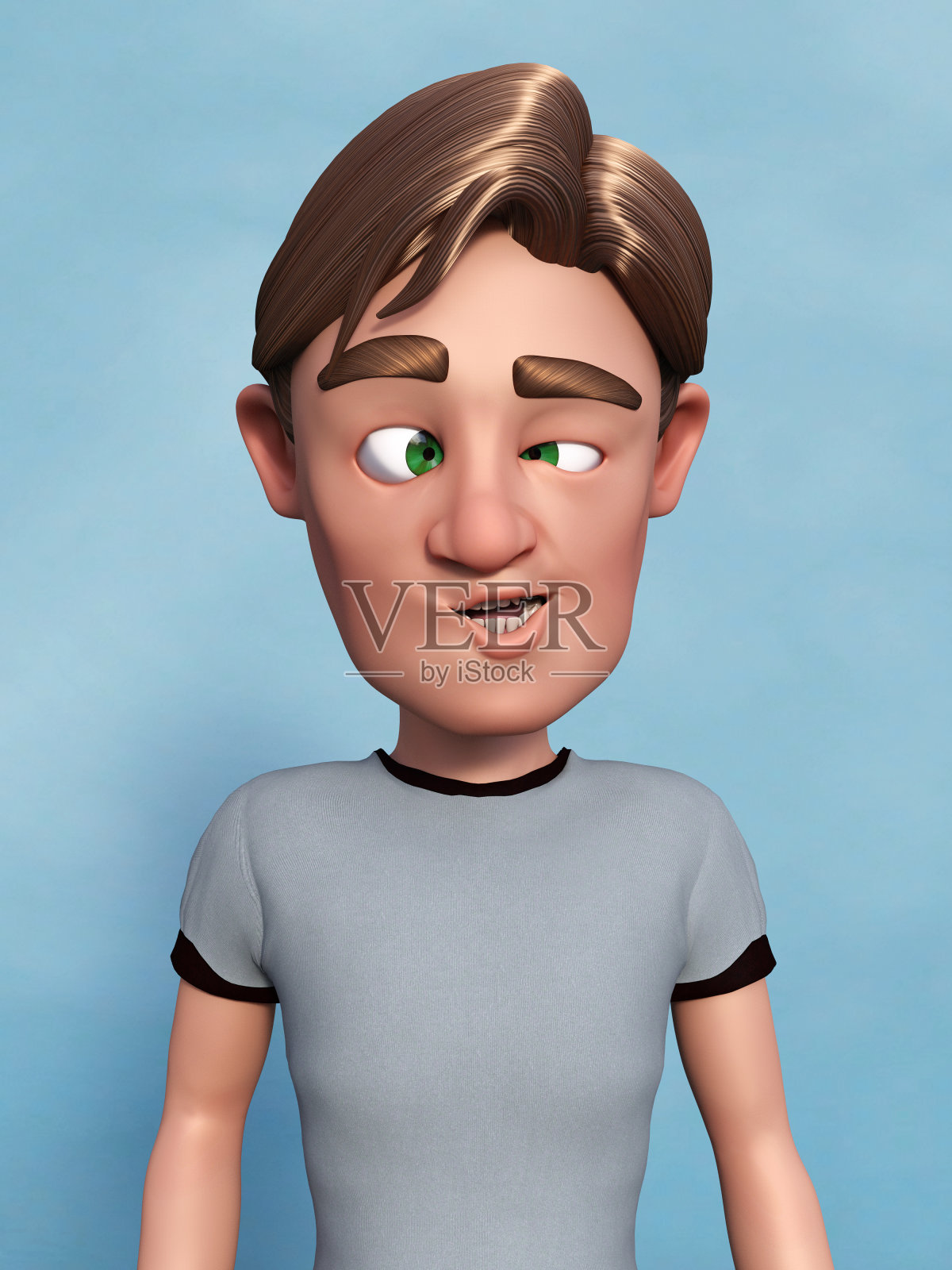 一个卡通人物做鬼脸的3D渲染。照片摄影图片