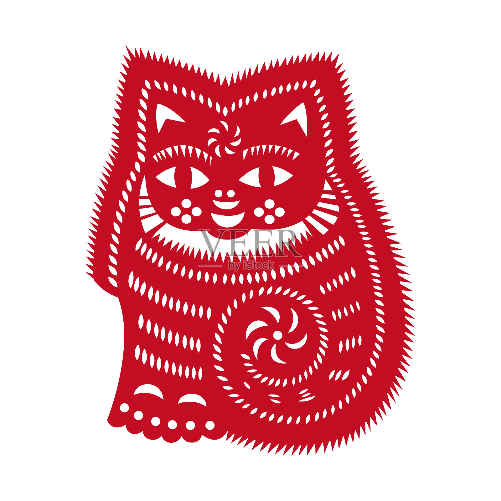猫(中国传统剪纸艺术)插画图片素材