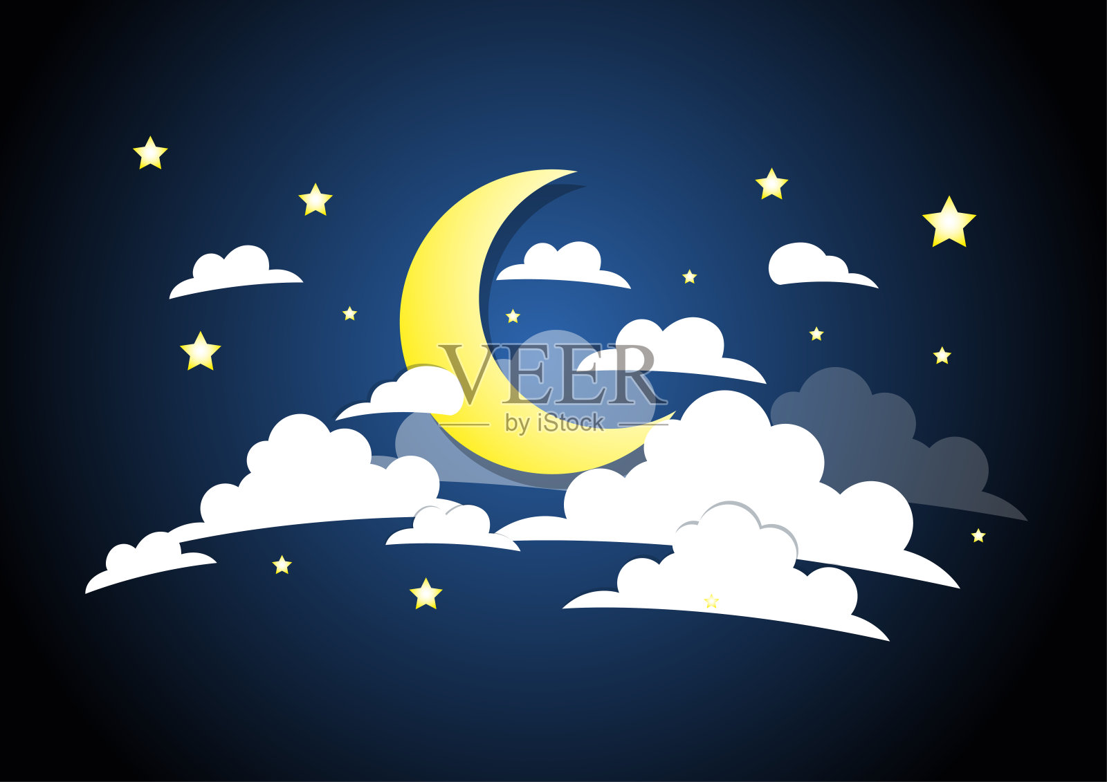 月亮，云和星星在夜空中插画图片素材