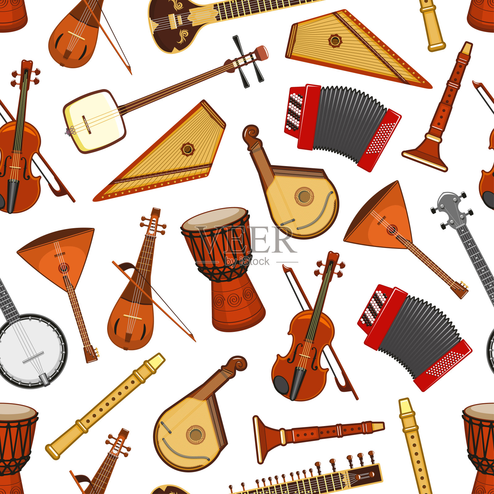 乐器的民间音乐无缝模式插画图片素材