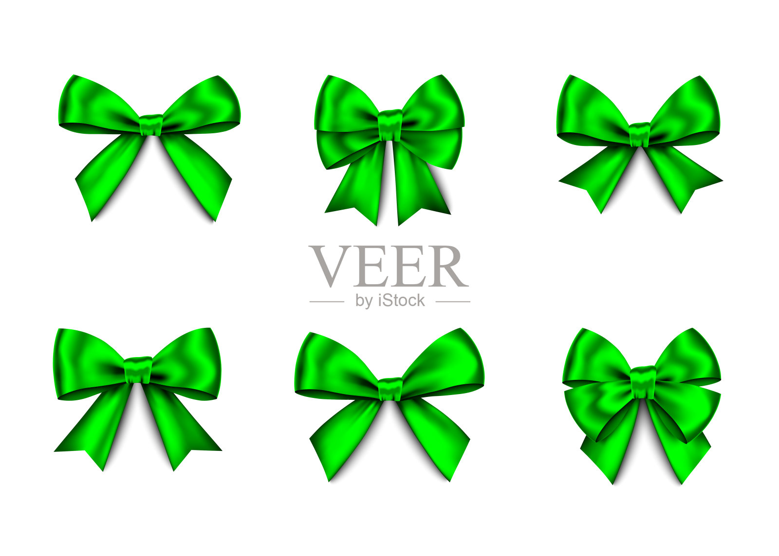 绿色礼品蝴蝶结，用于圣诞、新年装饰。设计元素图片