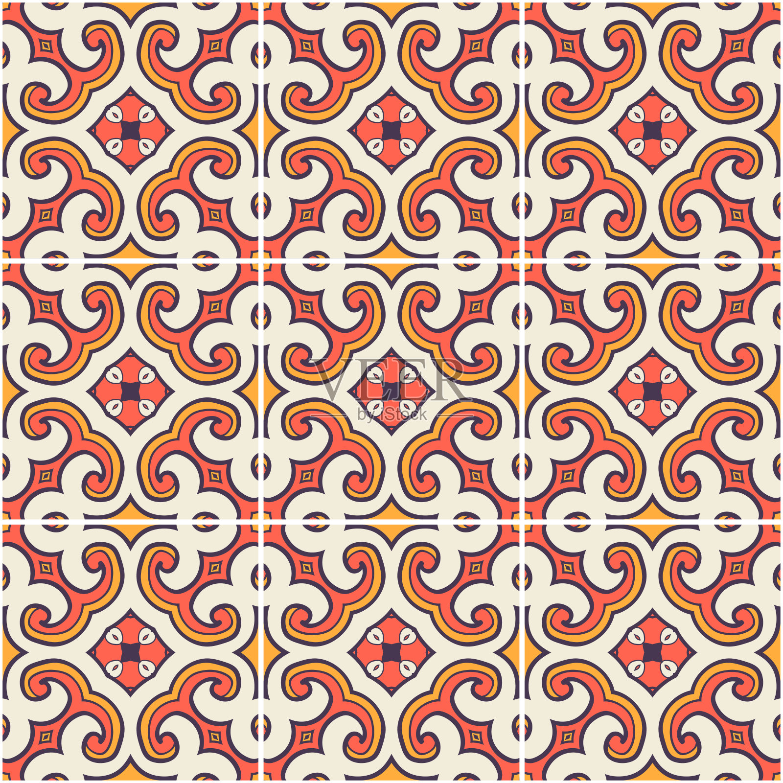 色彩华丽的葡萄牙装饰瓷砖azulejos。无缝模式。向量插画图片素材