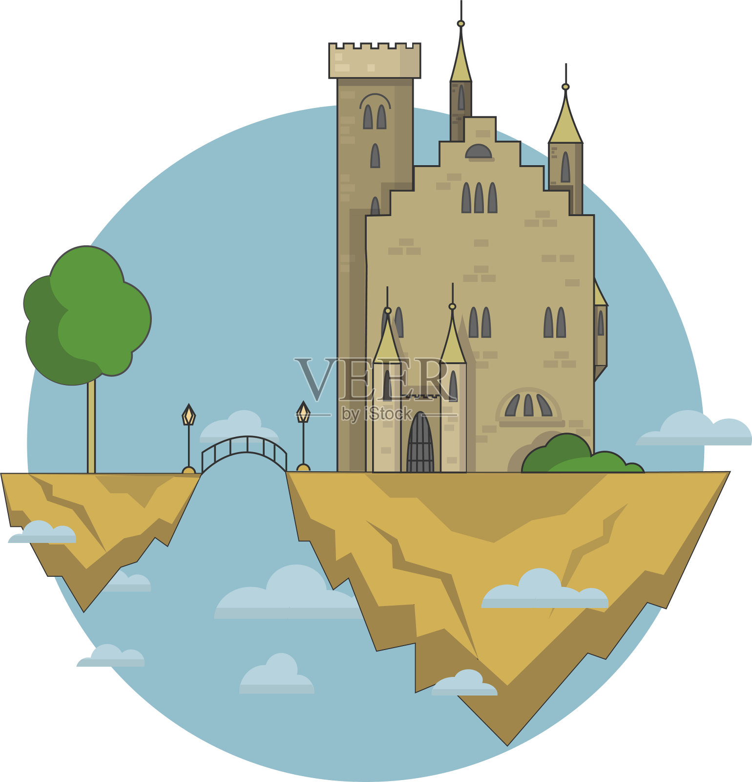 梦幻的云端城堡插画图片素材