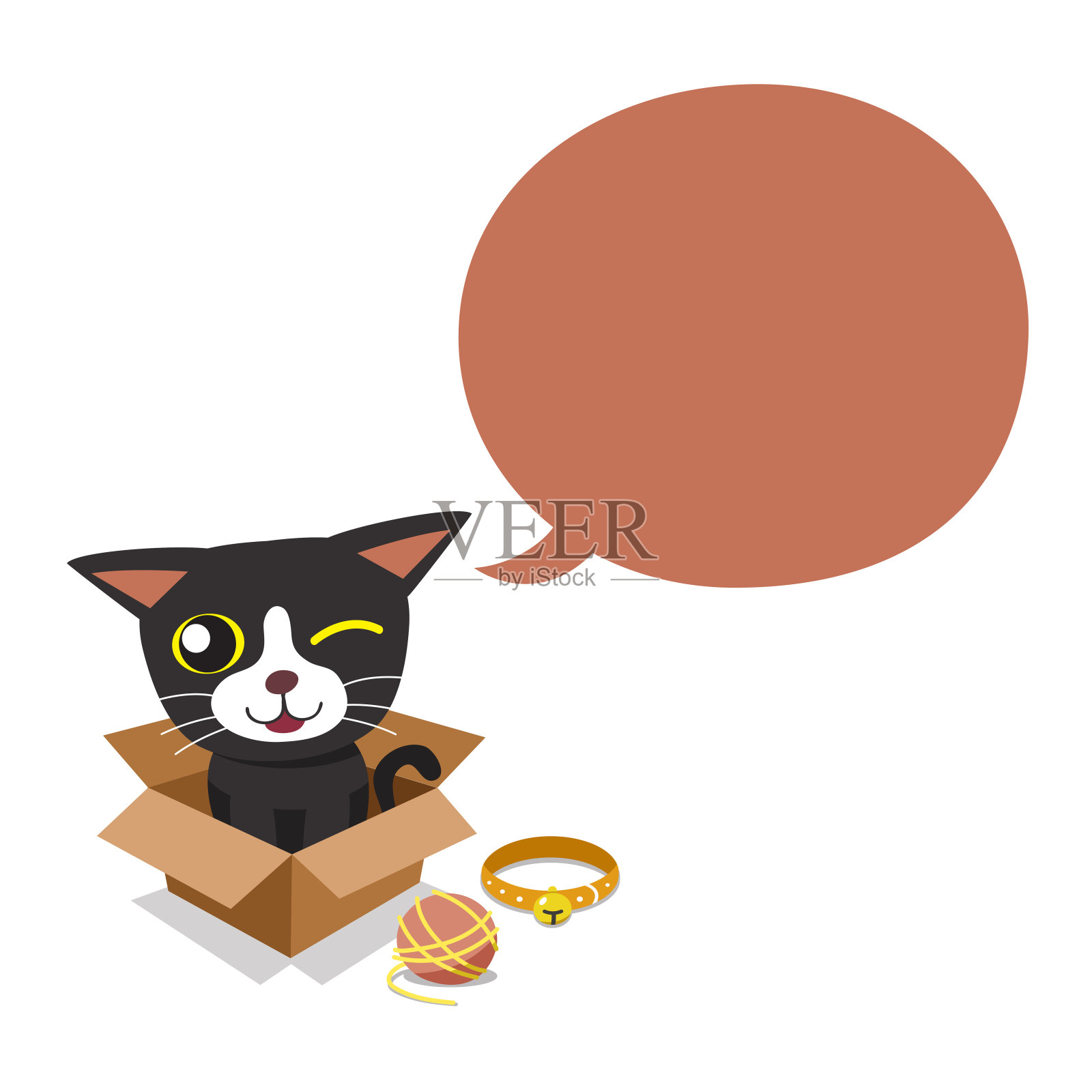 矢量卡通人物猫与语音泡泡插画图片素材