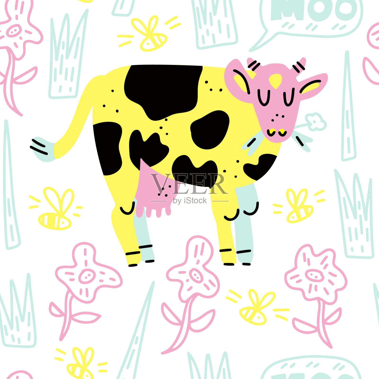 奶牛和牛奶向量集插画图片素材