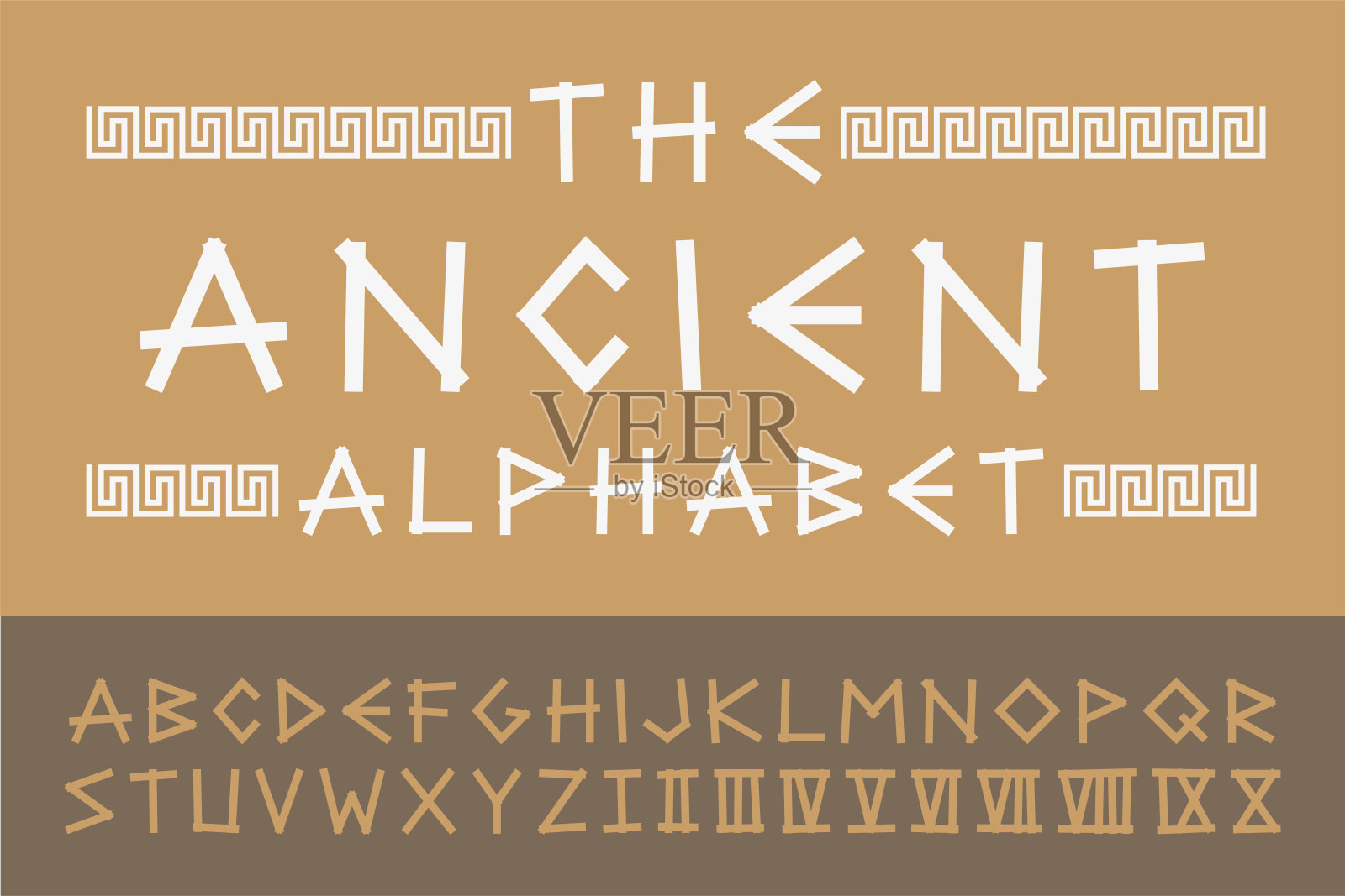 古英语创意字母表。向量旧希腊字体。时髦的拉丁字母和数字插画图片素材