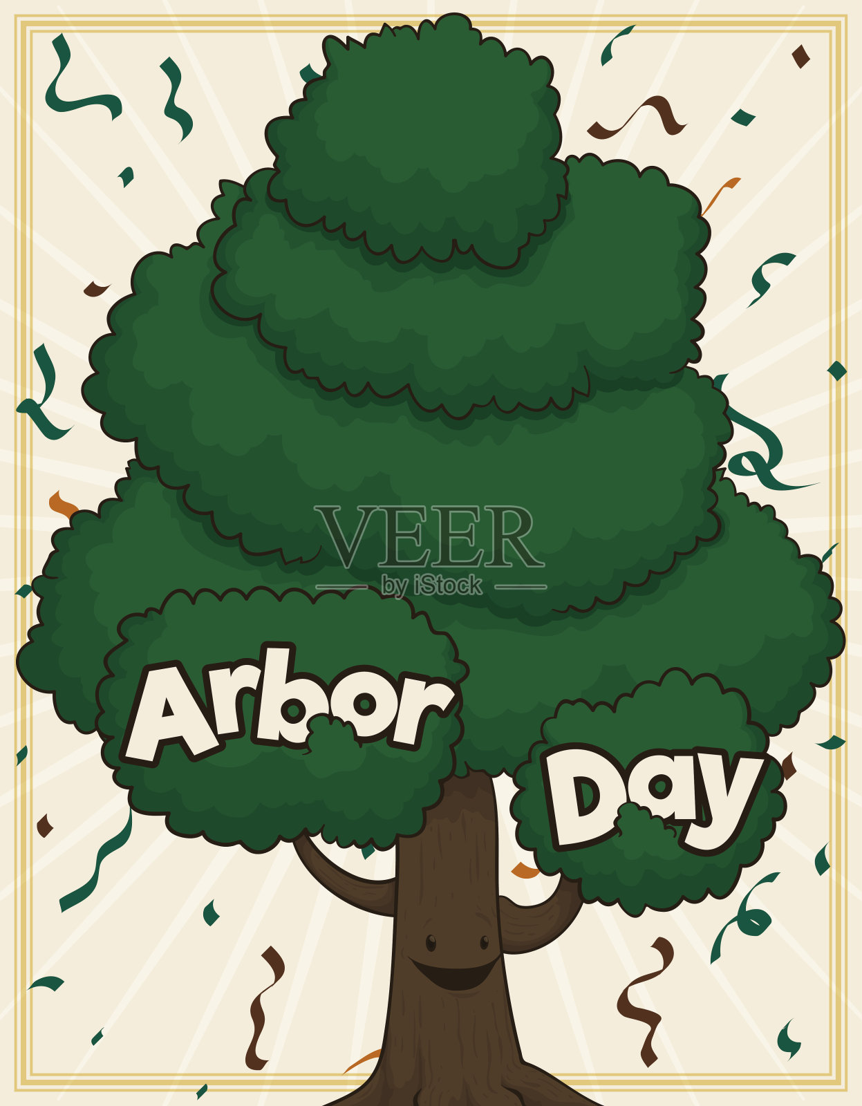 可爱的树覆盖着五彩纸屑庆祝植树节插画图片素材