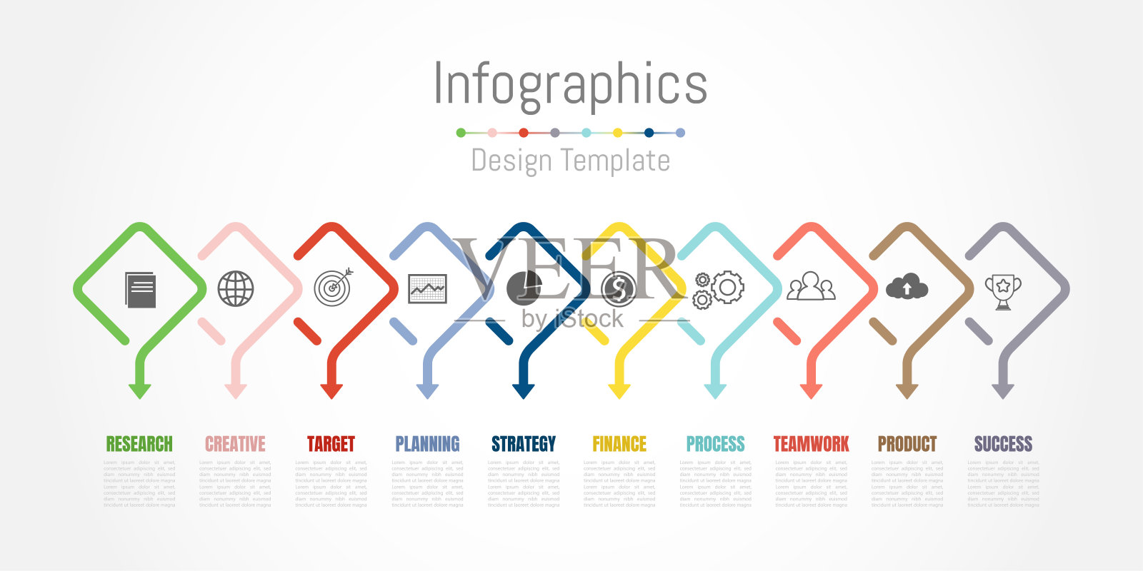 为您的业务数据设计信息图形元素，包括10个选项、部分、步骤、时间表或流程。矢量插图。插画图片素材