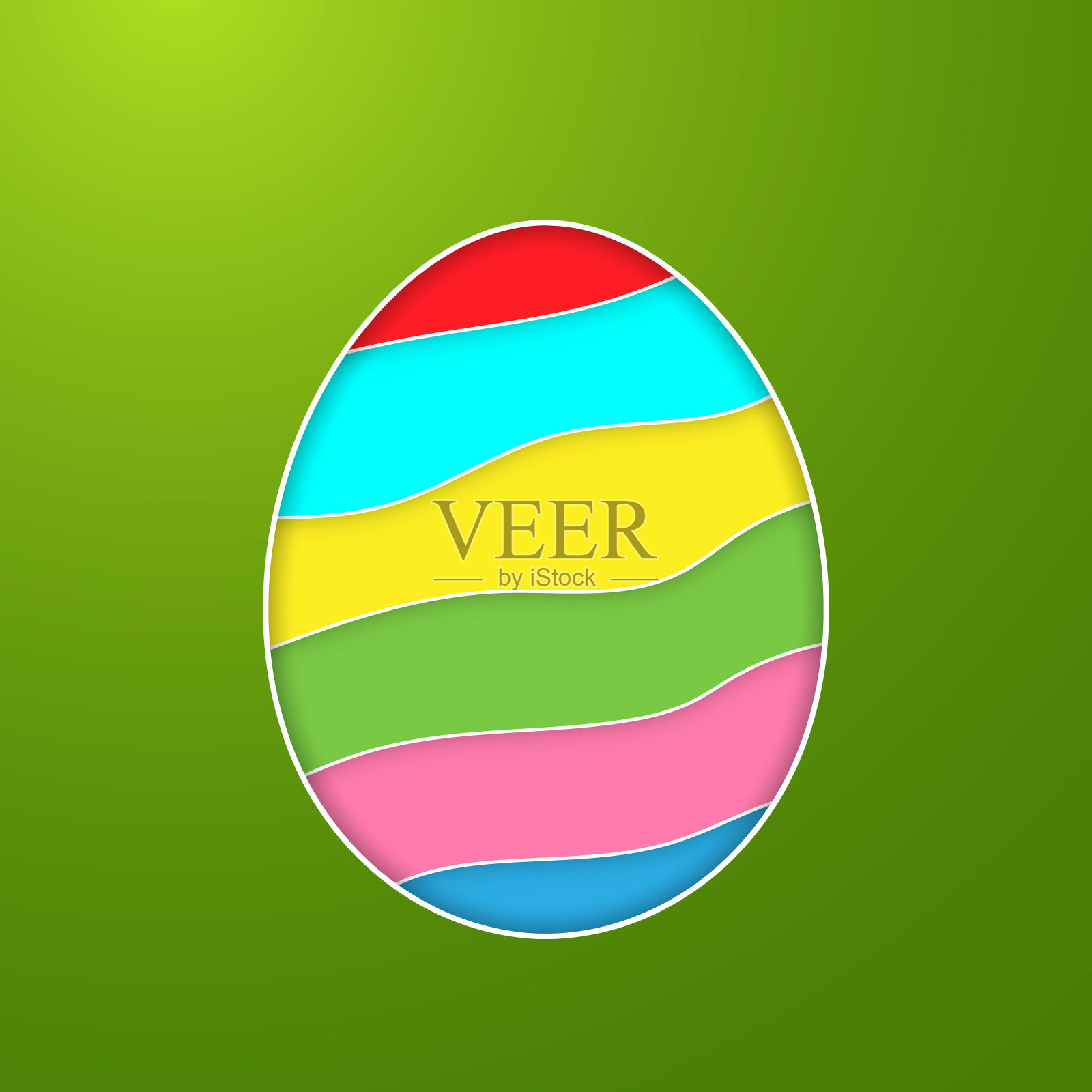 复活节快乐贺卡与彩色纸复活节彩蛋在绿色的背景。矢量图插画图片素材