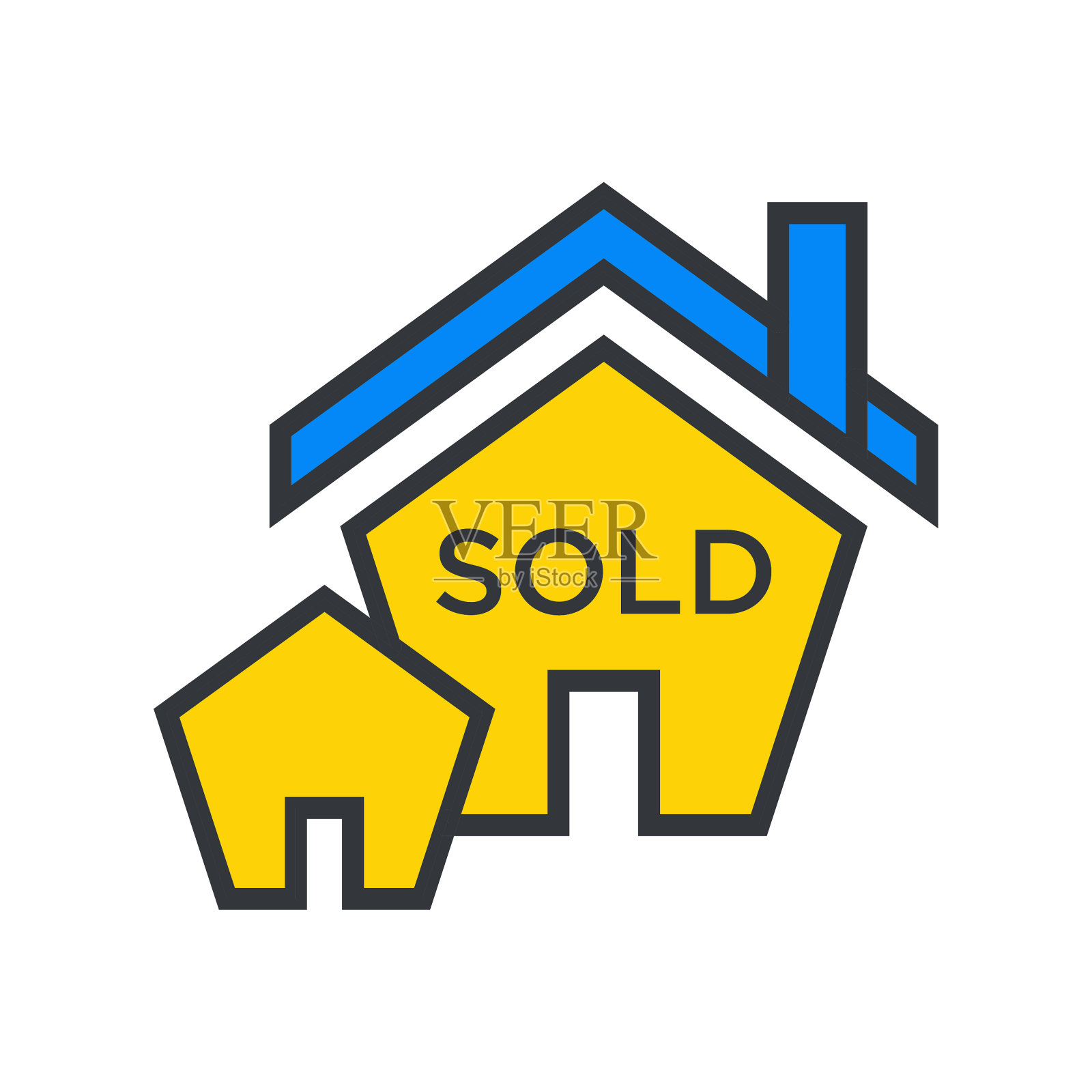 房屋出售标志图标矢量-线性填充房屋出售标志插画图片素材