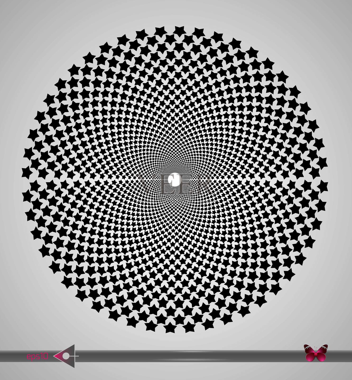 矢量黑白螺旋星漩涡抽象圆光学错觉。抽象几何背景设计插画图片素材