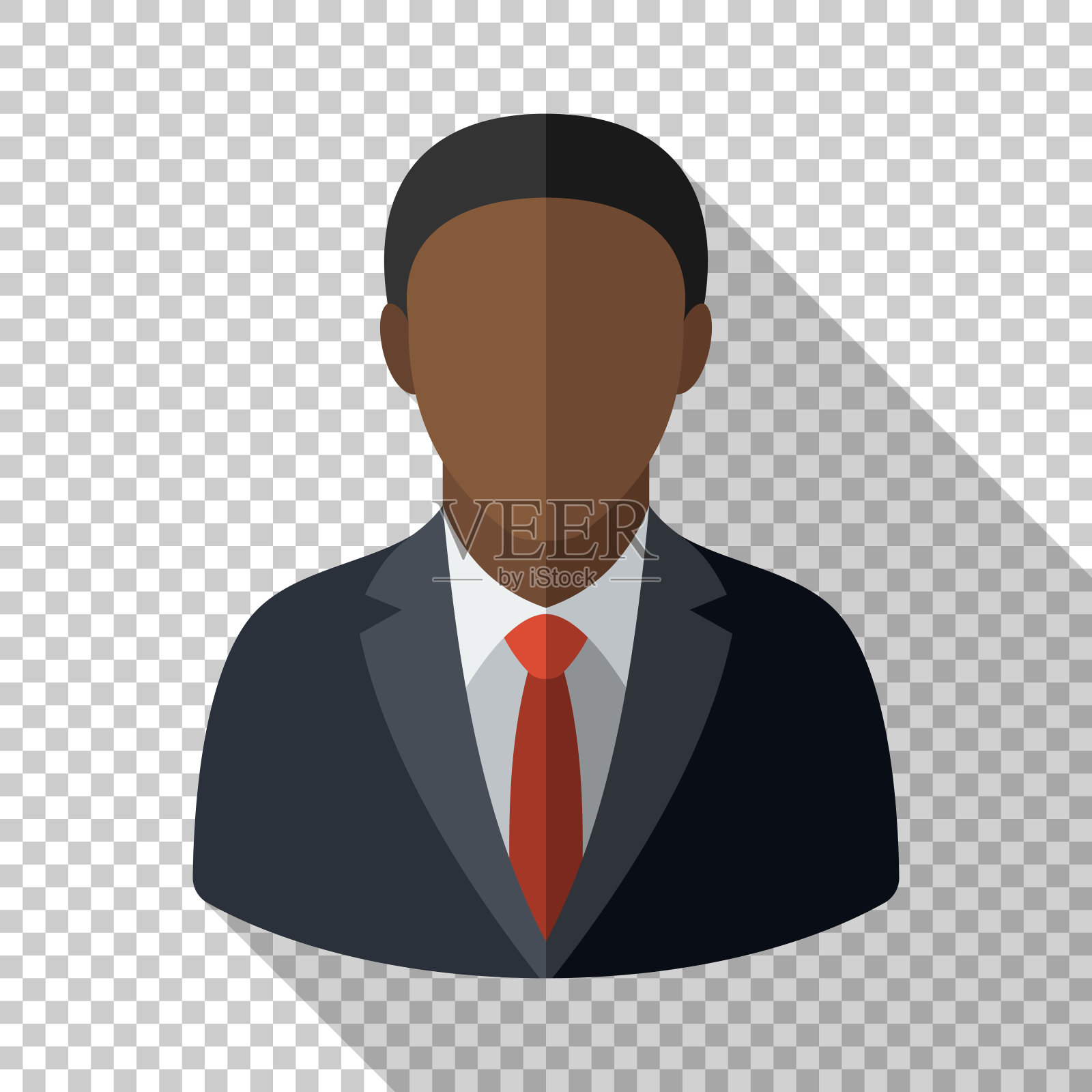 黑色男性用户图标在平面风格与长阴影透明的背景设计元素图片