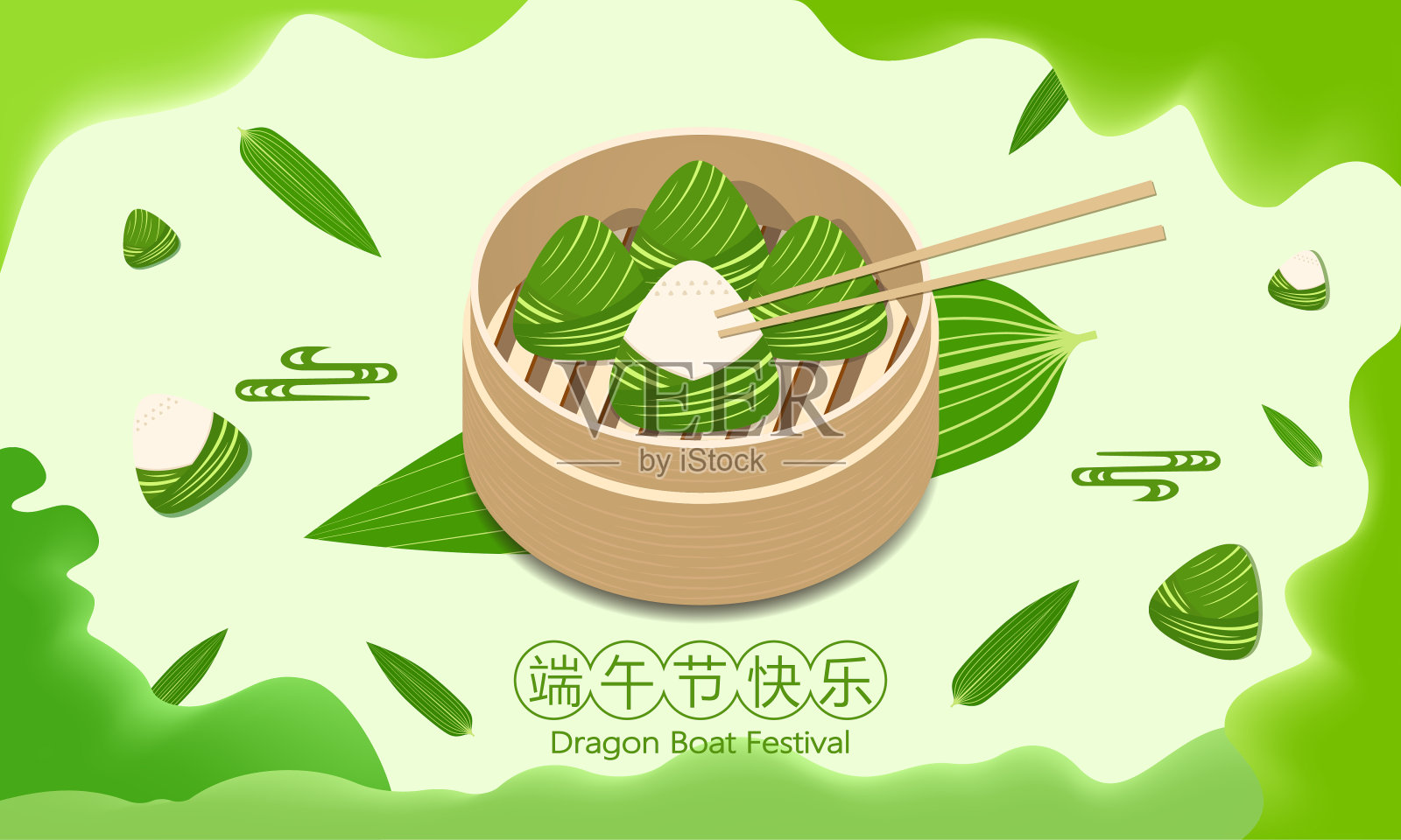 Dragon Boat Festival vector flat style illustration, Chinese traditional festival - Dragon Boat Festival设计模板素材