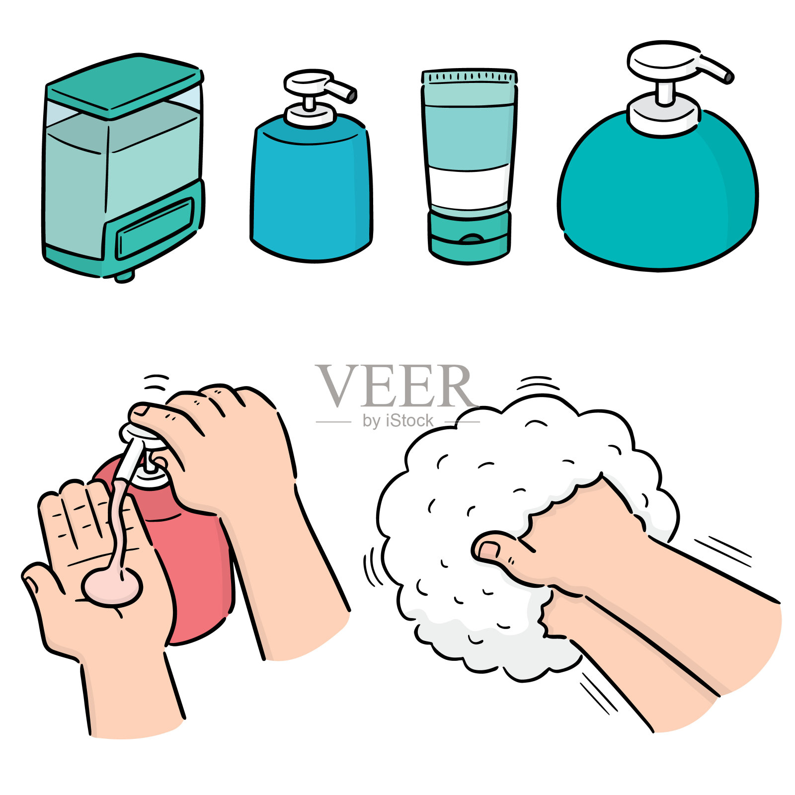 洗发水和液体肥皂瓶插画图片素材