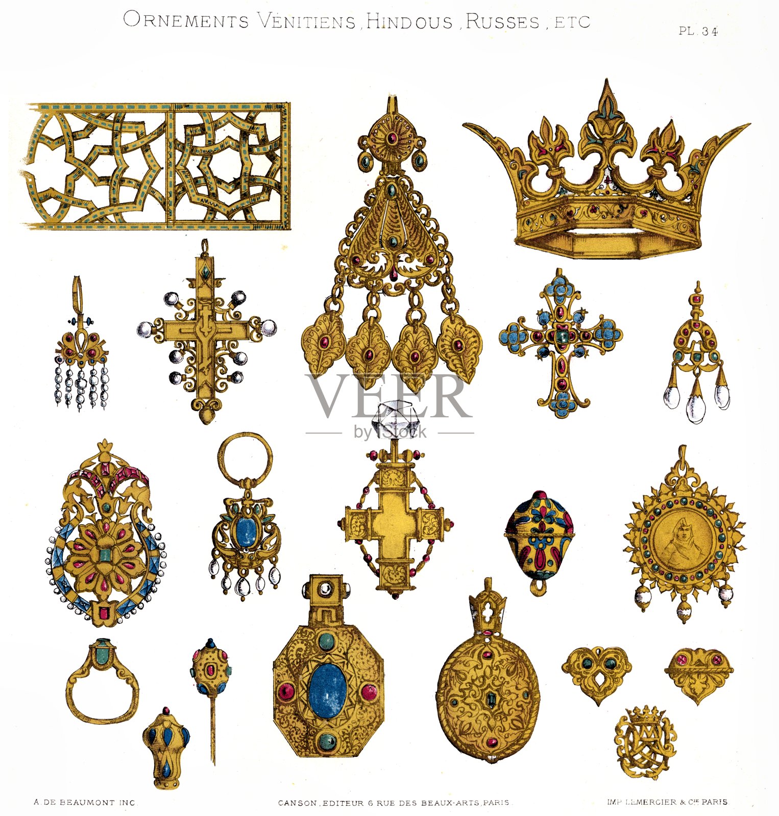 俄罗斯珠宝，来自威尼斯饰品1883年插画图片素材