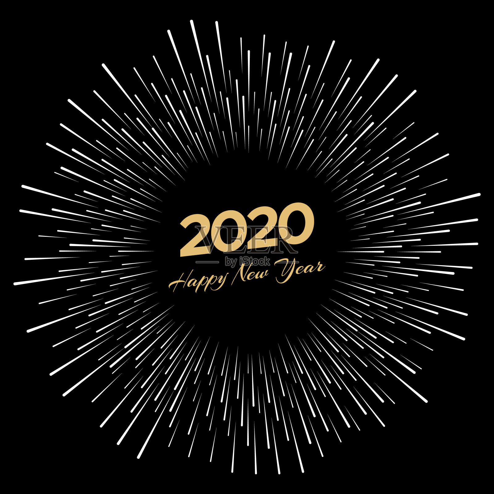 刻有“2020”和“新年快乐”字样的烟花插画图片素材