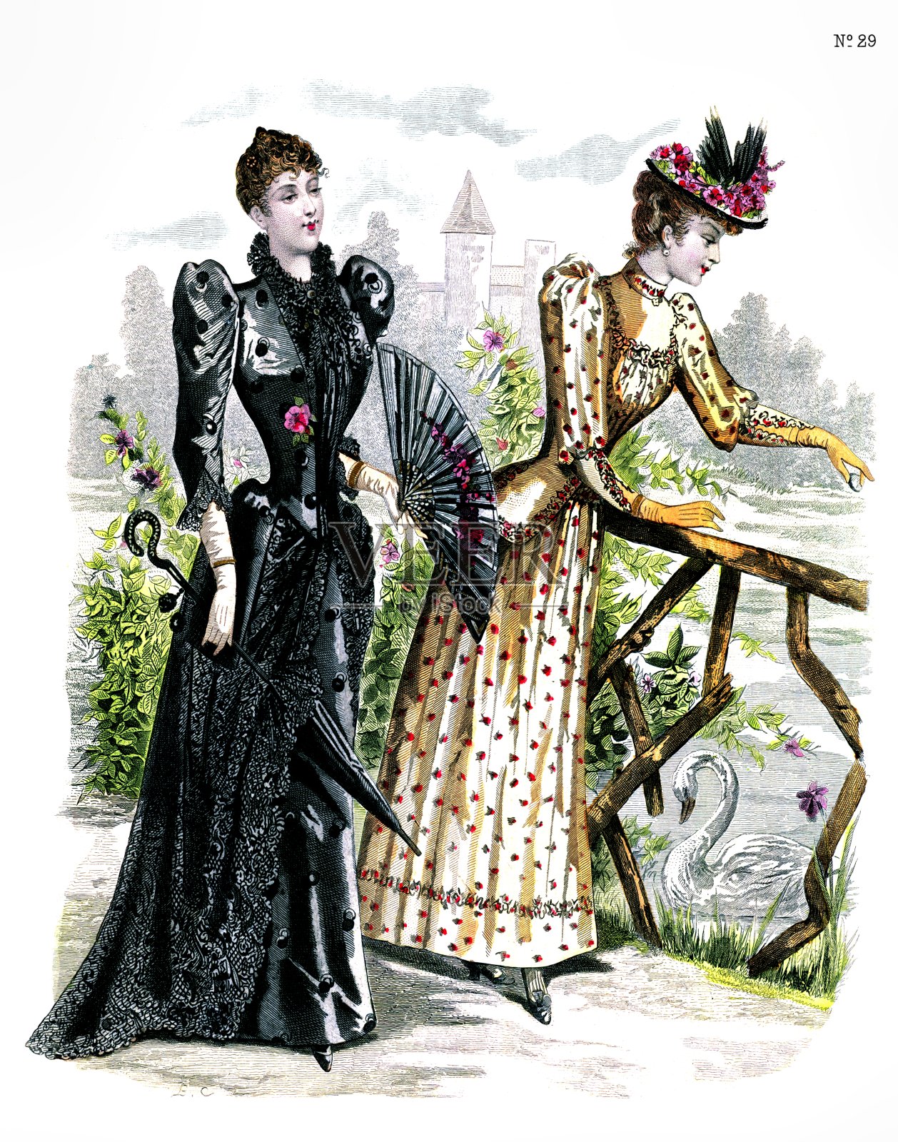 丝绸´s适合行走。优雅时尚1891插画图片素材