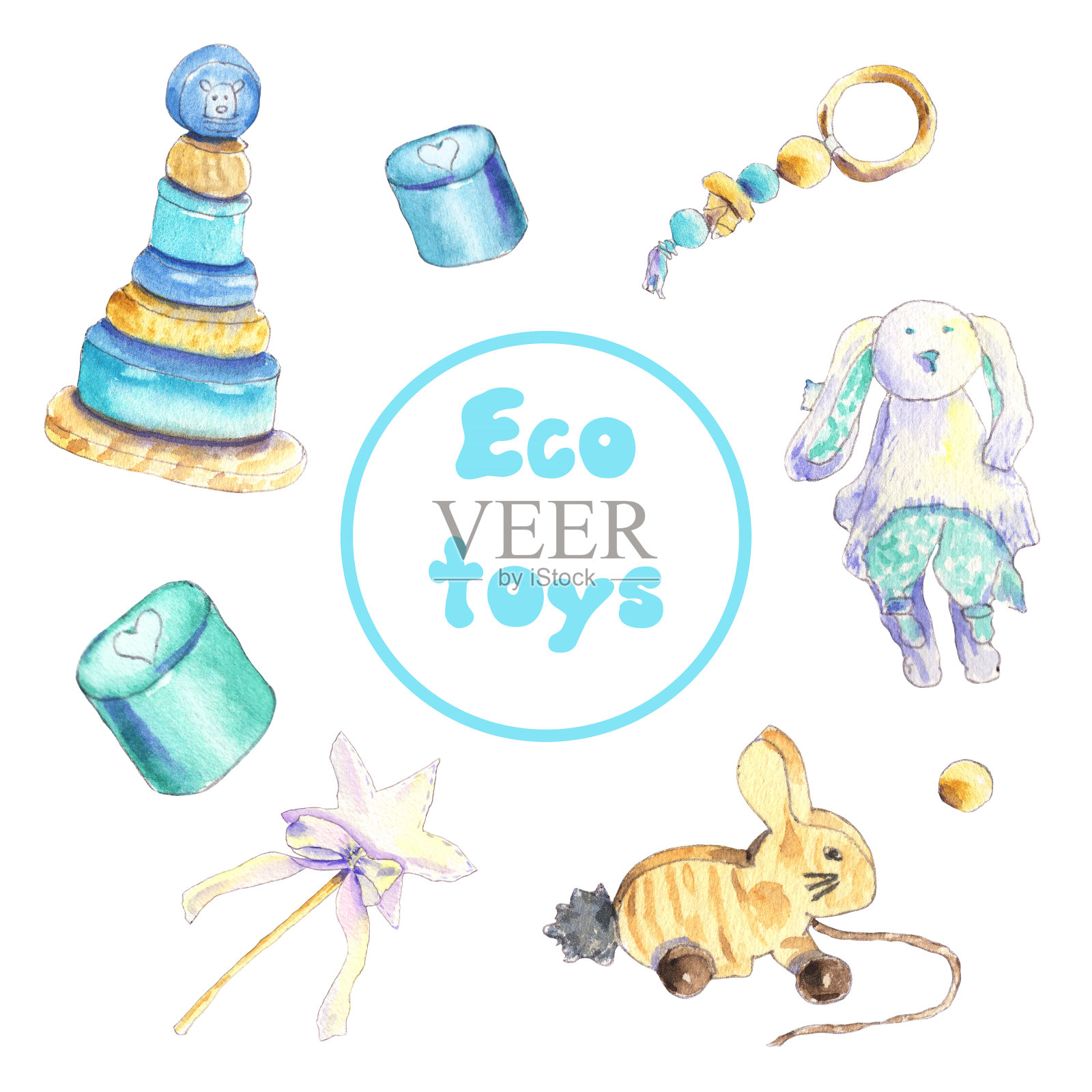 Eco木制玩具插画图片素材