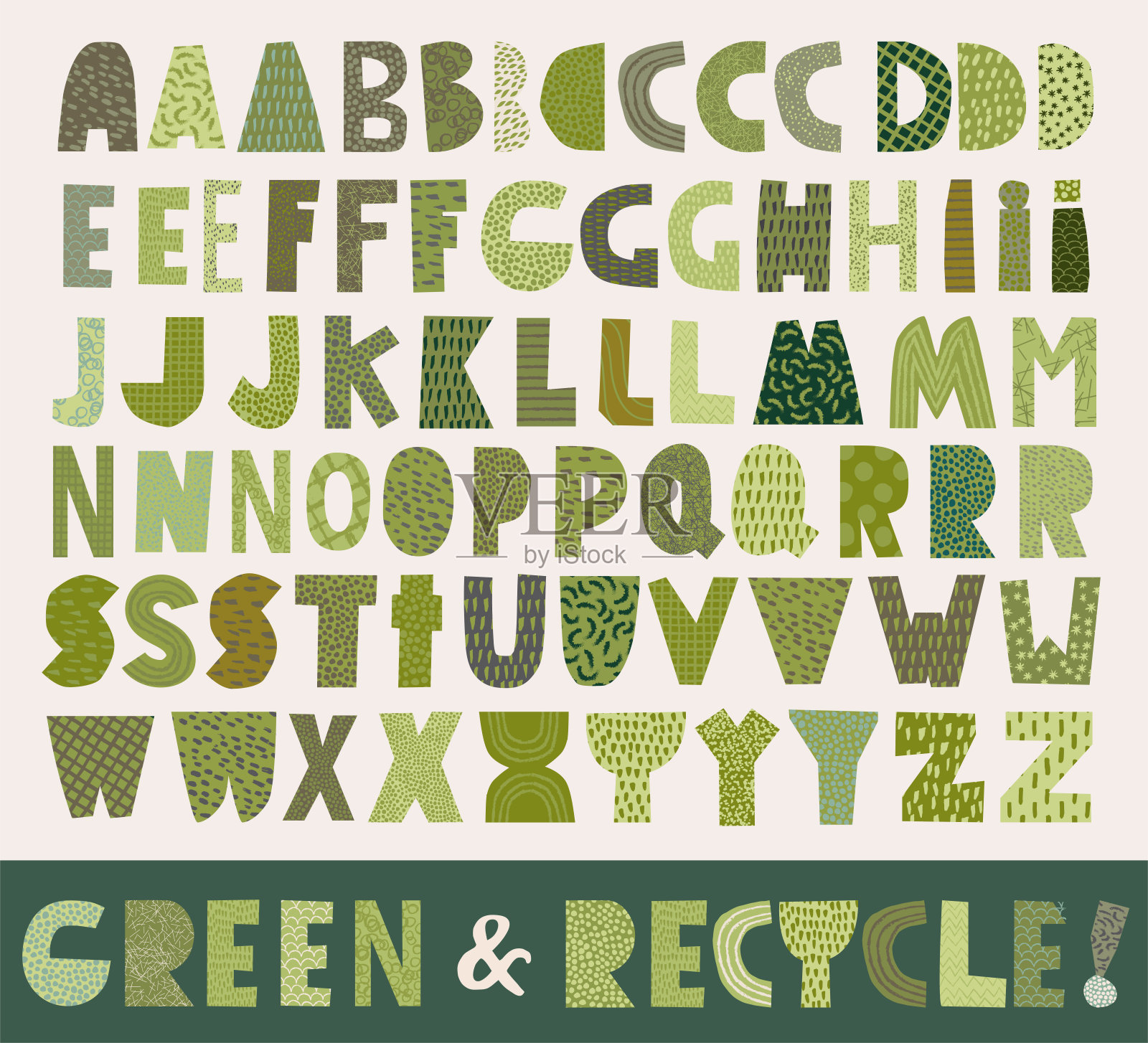 绿色剪纸字母，循环利用，环保风格插画图片素材