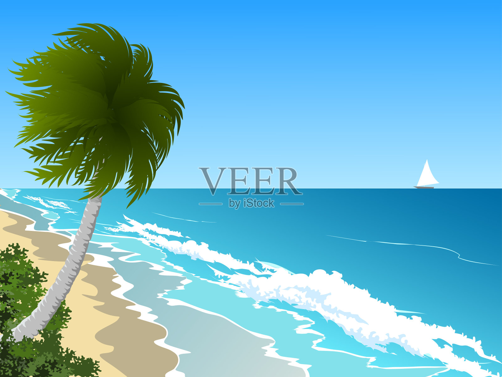 热带海滩的蓝天插画图片素材