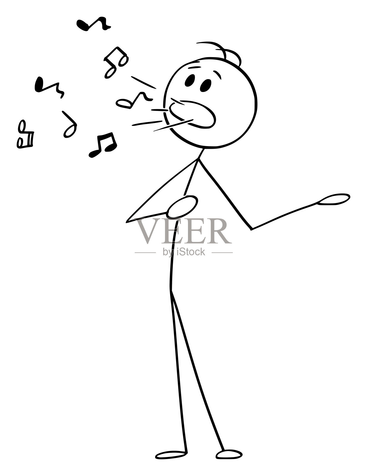矢量卡通的人或歌手唱歌与音乐的音符从他的嘴插画图片素材
