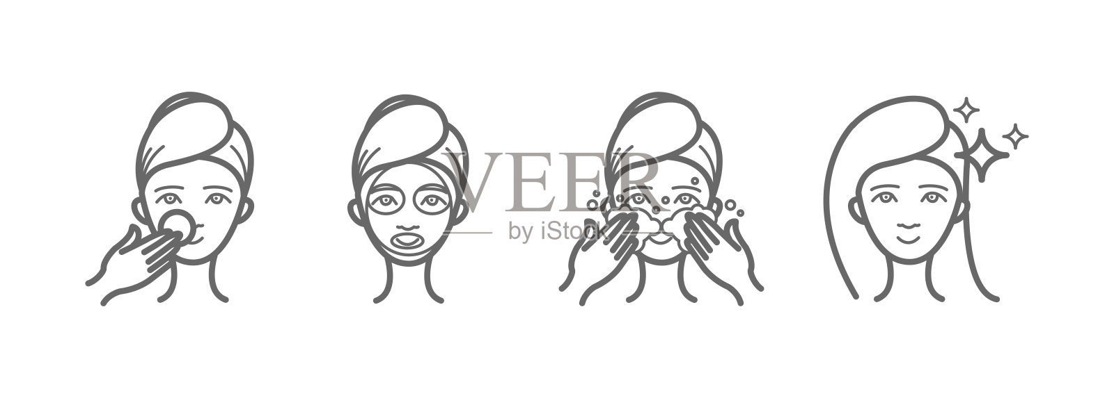 美容护理图标集，面部护理，面膜插画图片素材