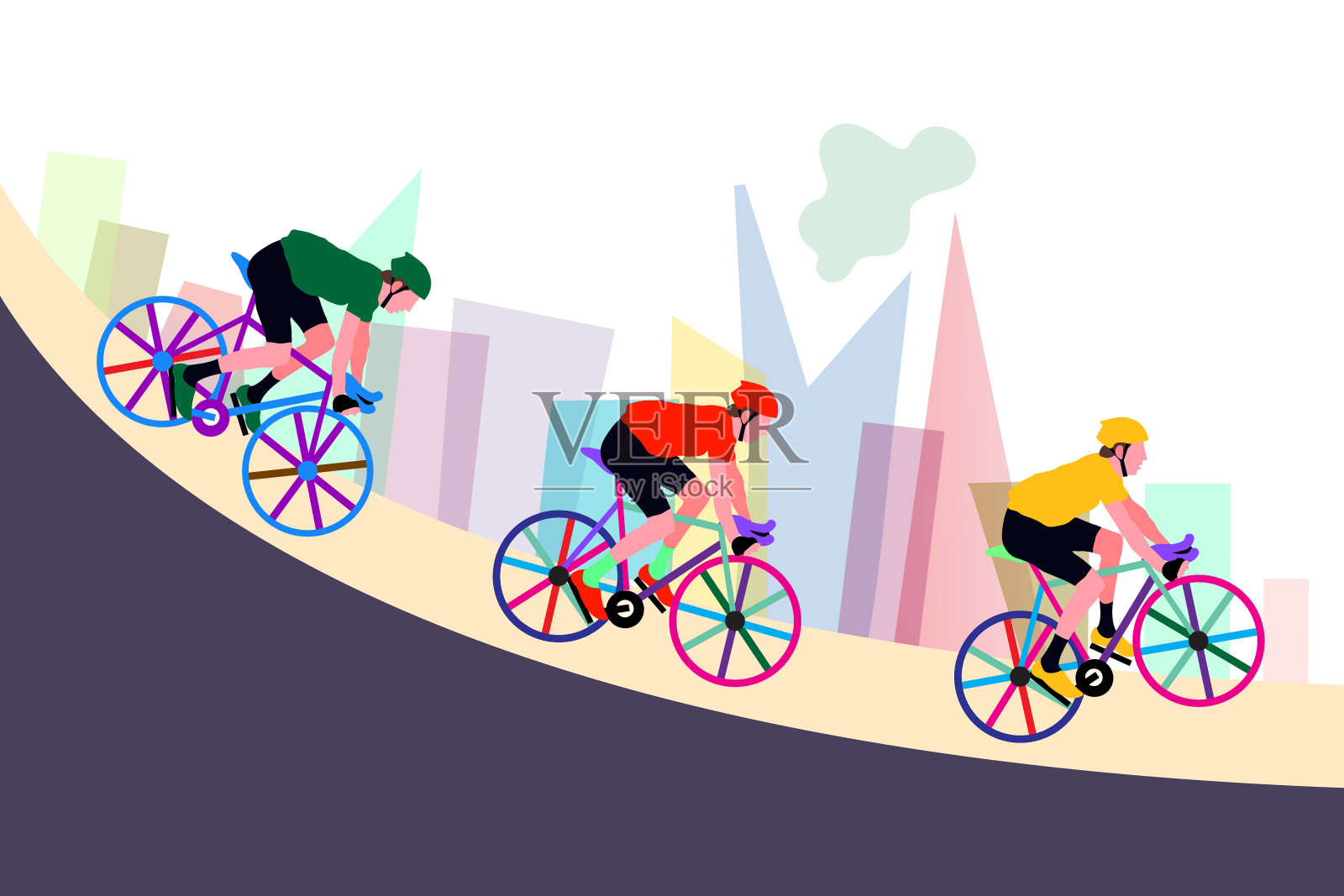 参加专业自行车拉力赛的一组车手插画图片素材