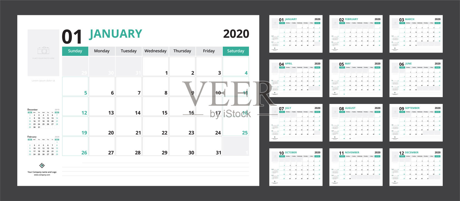 2020年日历计划模板企业设计周将于周日开始。设计模板素材