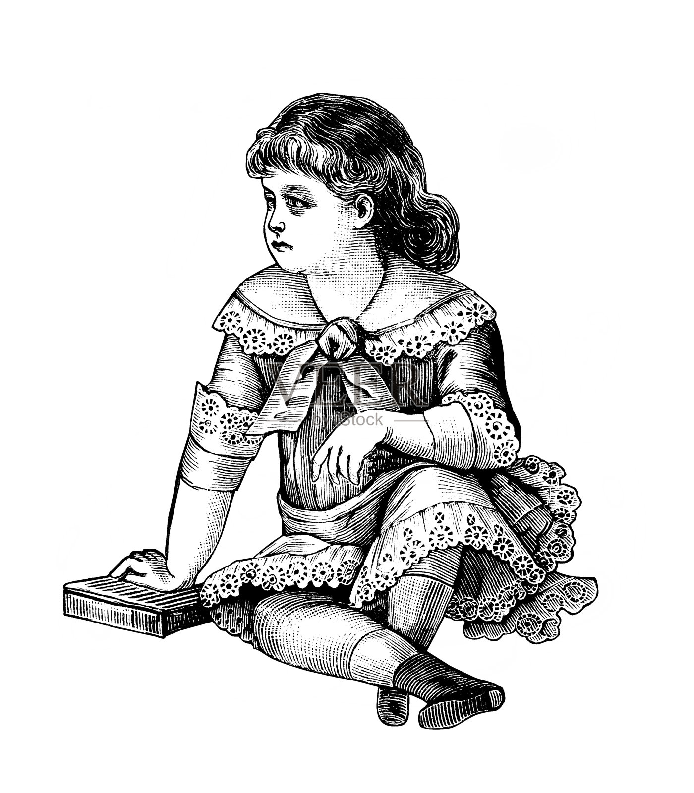 维多利亚女孩古董法国插图插画图片素材