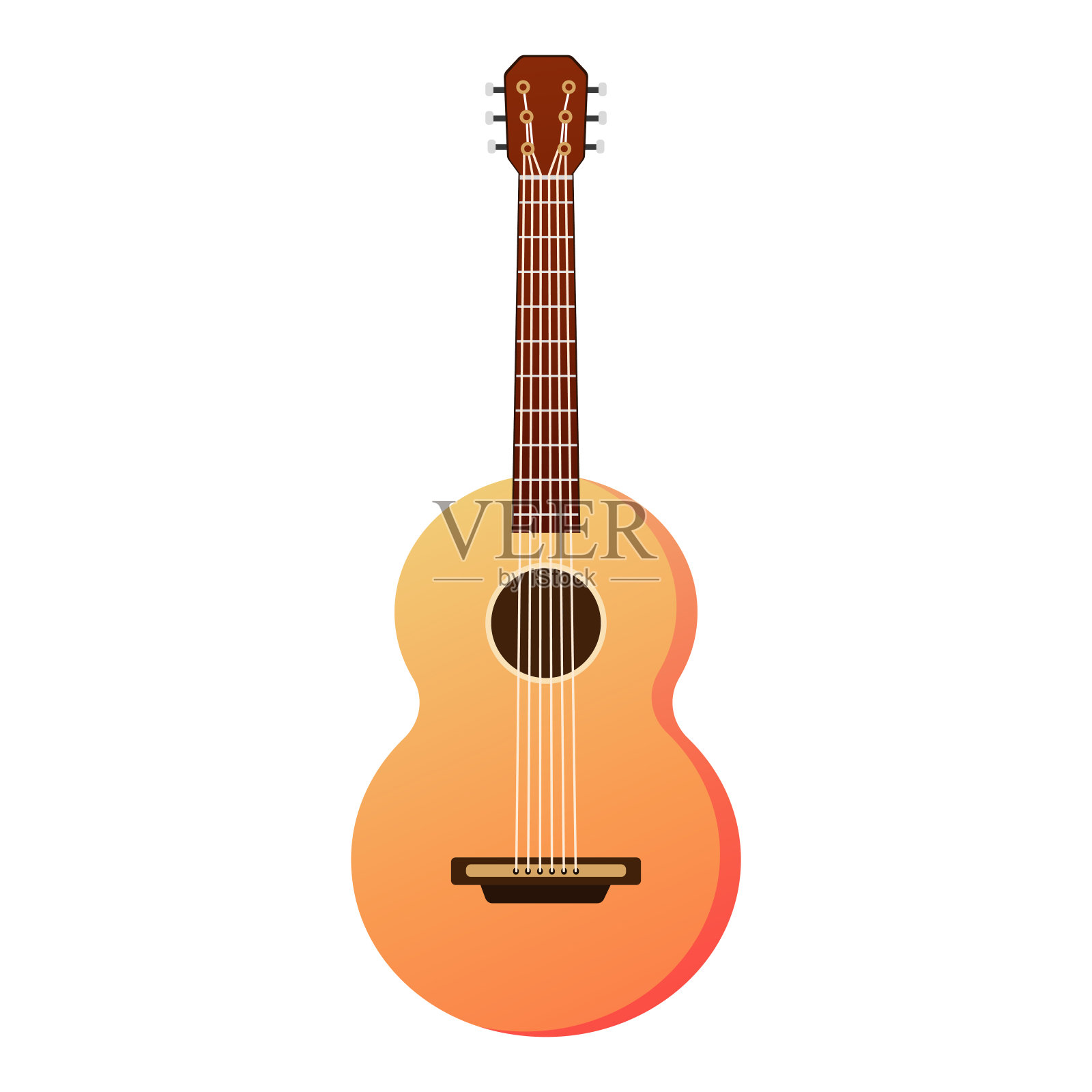 平面插图古典木吉他。木吉他或尤克里里。孤立在白色背景上。矢量插图。设计元素图片