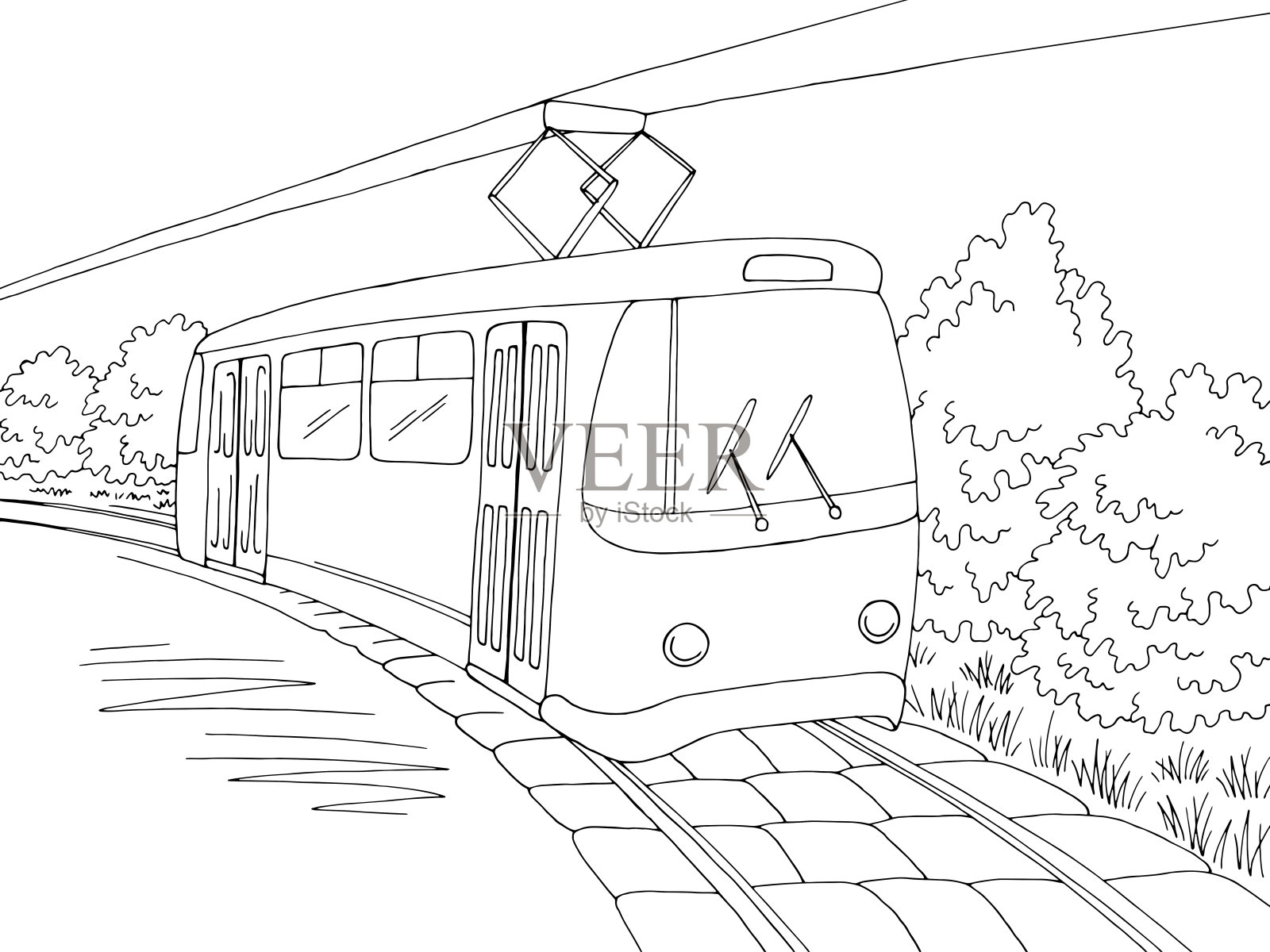 电车图形黑白外部草图插图向量插画图片素材