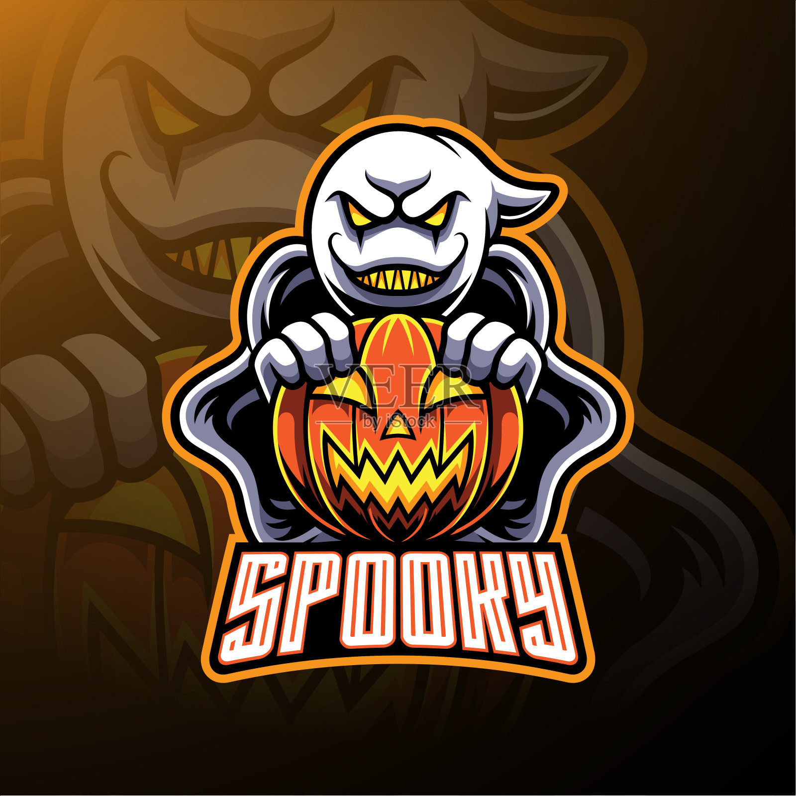 Spooky ghost and pumpkin logo mascot designs插画图片素材