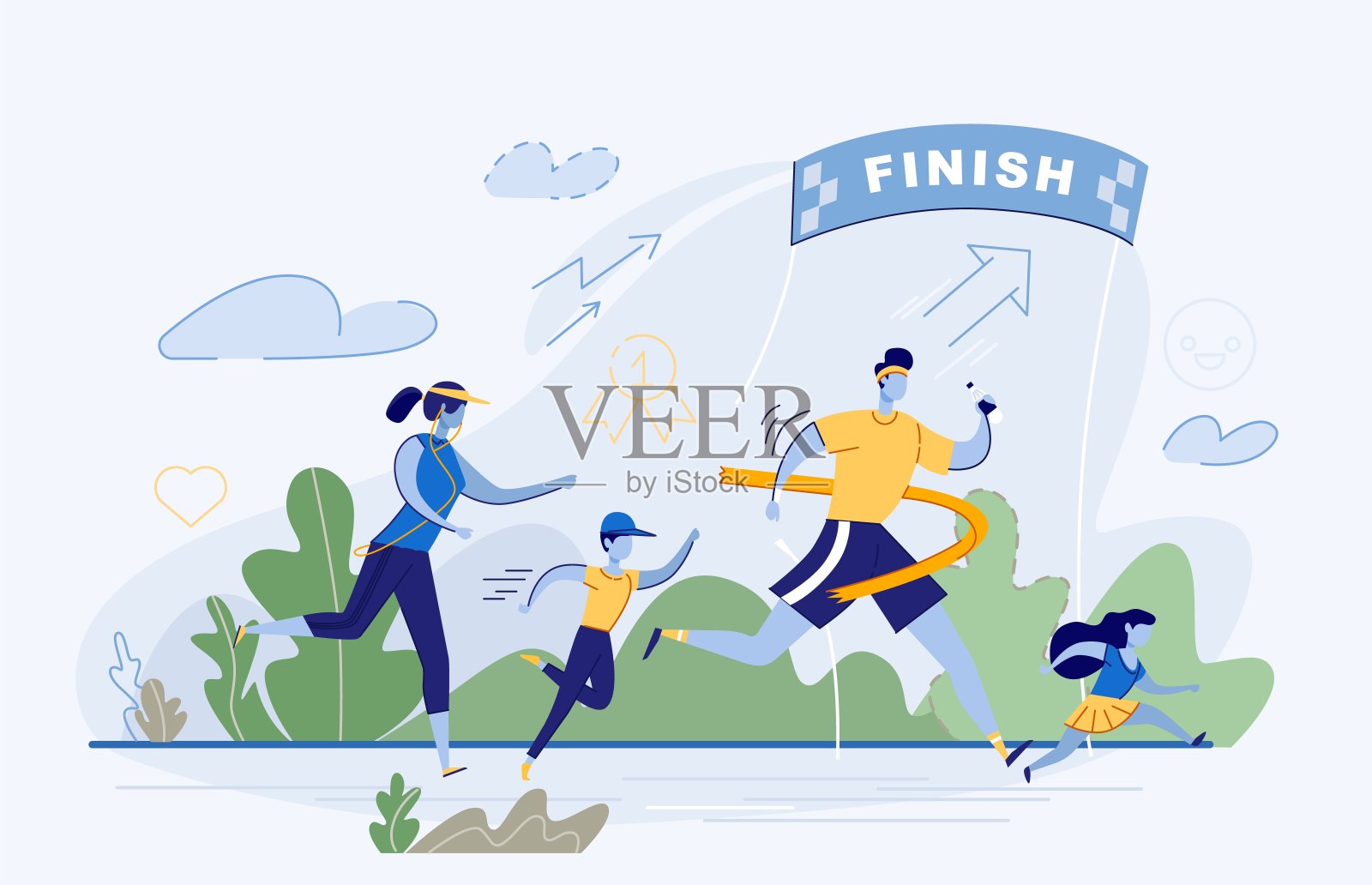 快乐家庭参加跑步比赛插画图片素材
