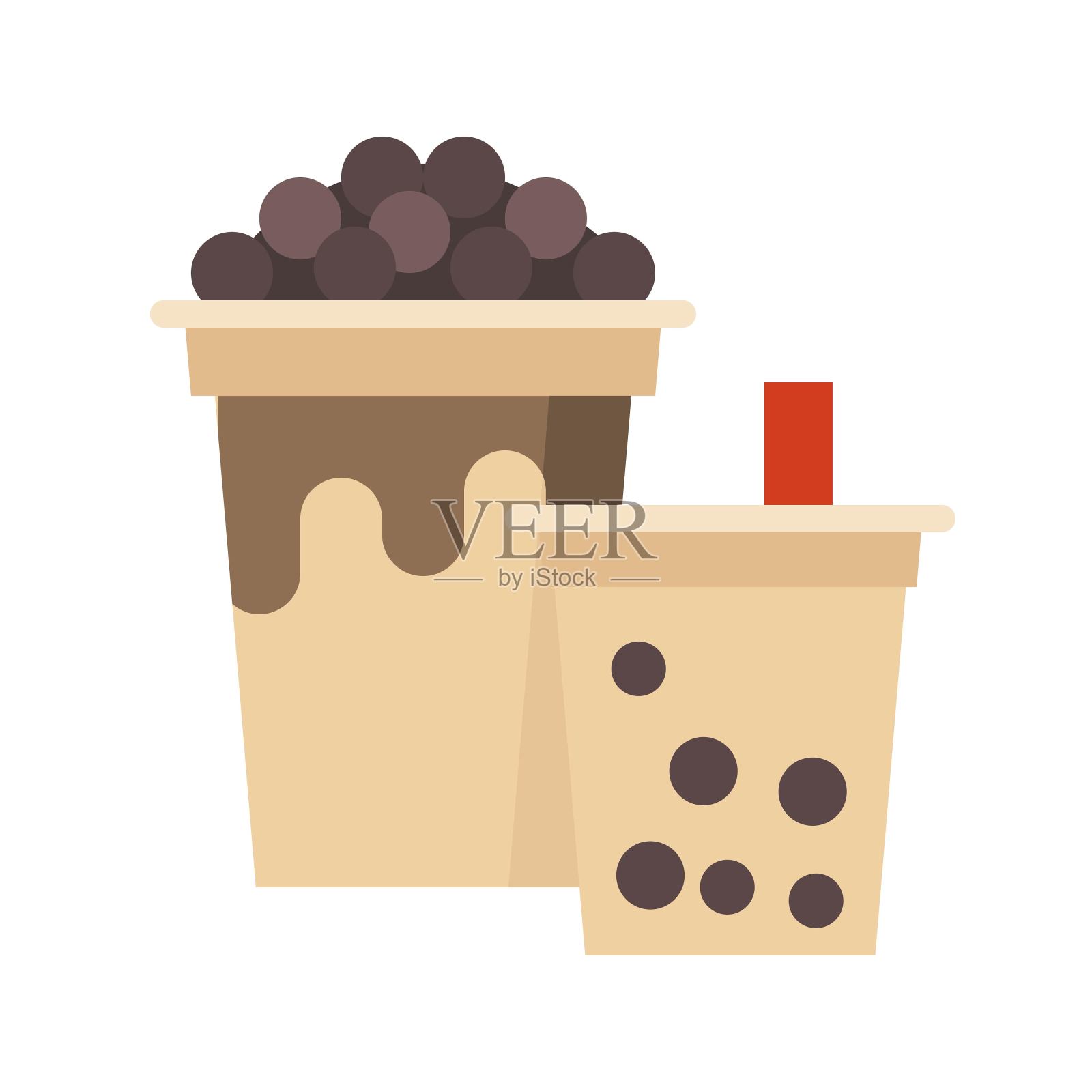 珍珠奶茶或珍珠奶茶的扁平图标插画图片素材