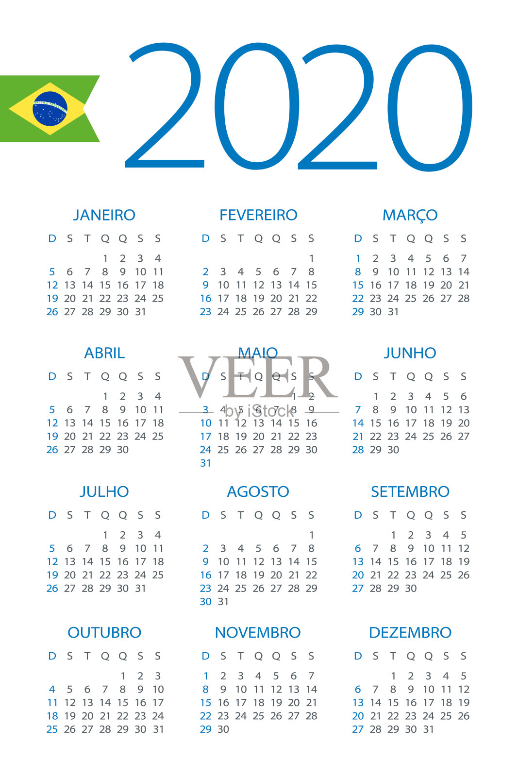 日历2020 -插图。巴西版本插画图片素材