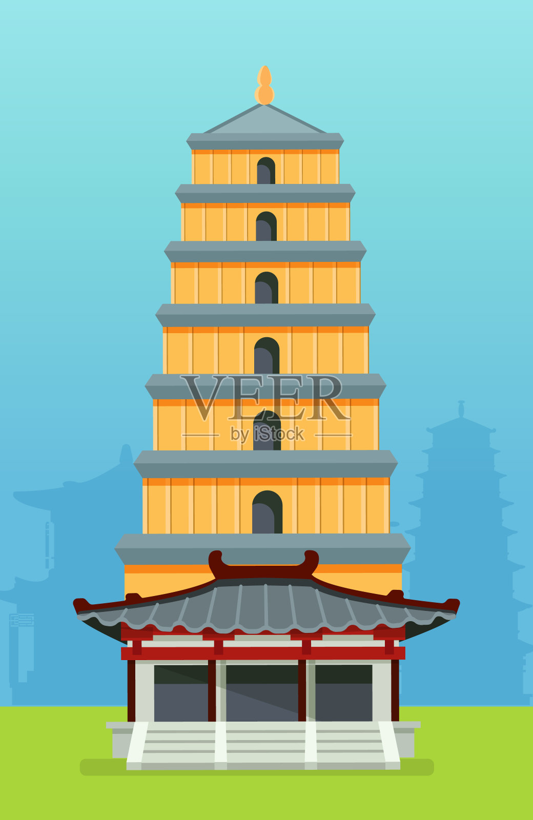 中国宝塔是典型的中国建筑。房子的城市城市插画图片素材
