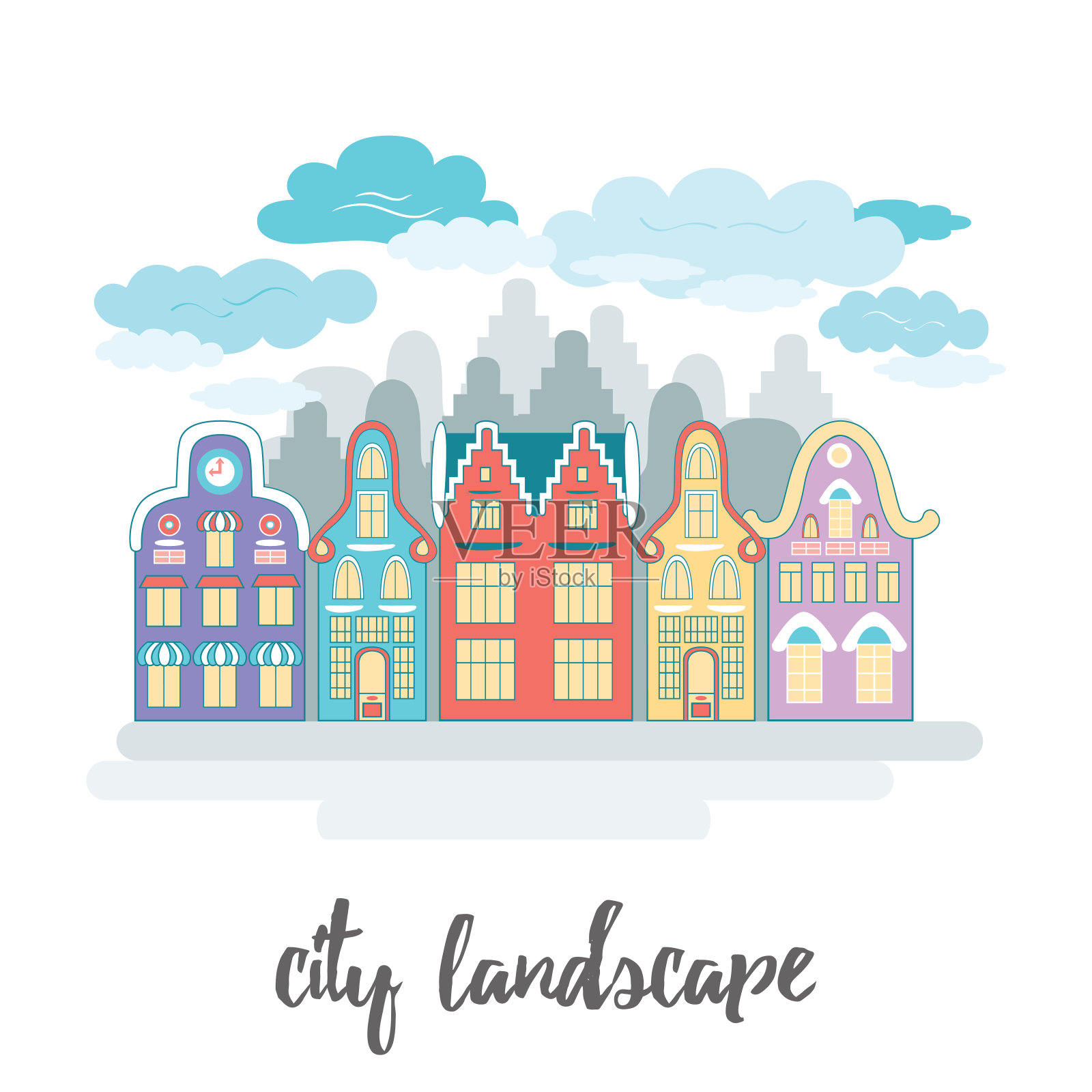 古老的城市景观。欧洲城镇或城市的标志。插画图片素材