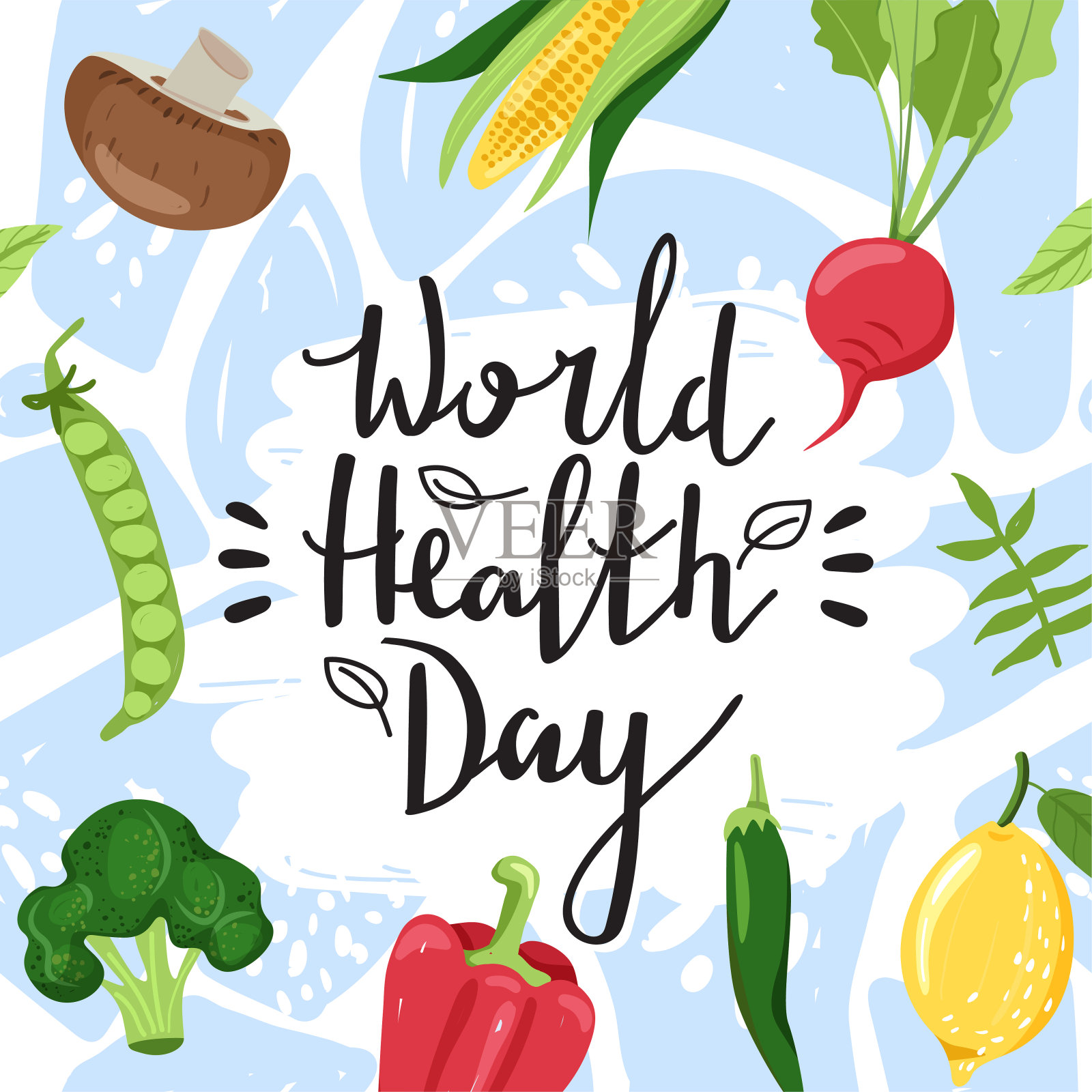 健康的生活理念。时尚的字体设计口号“世界卫生日”标志。插画图片素材