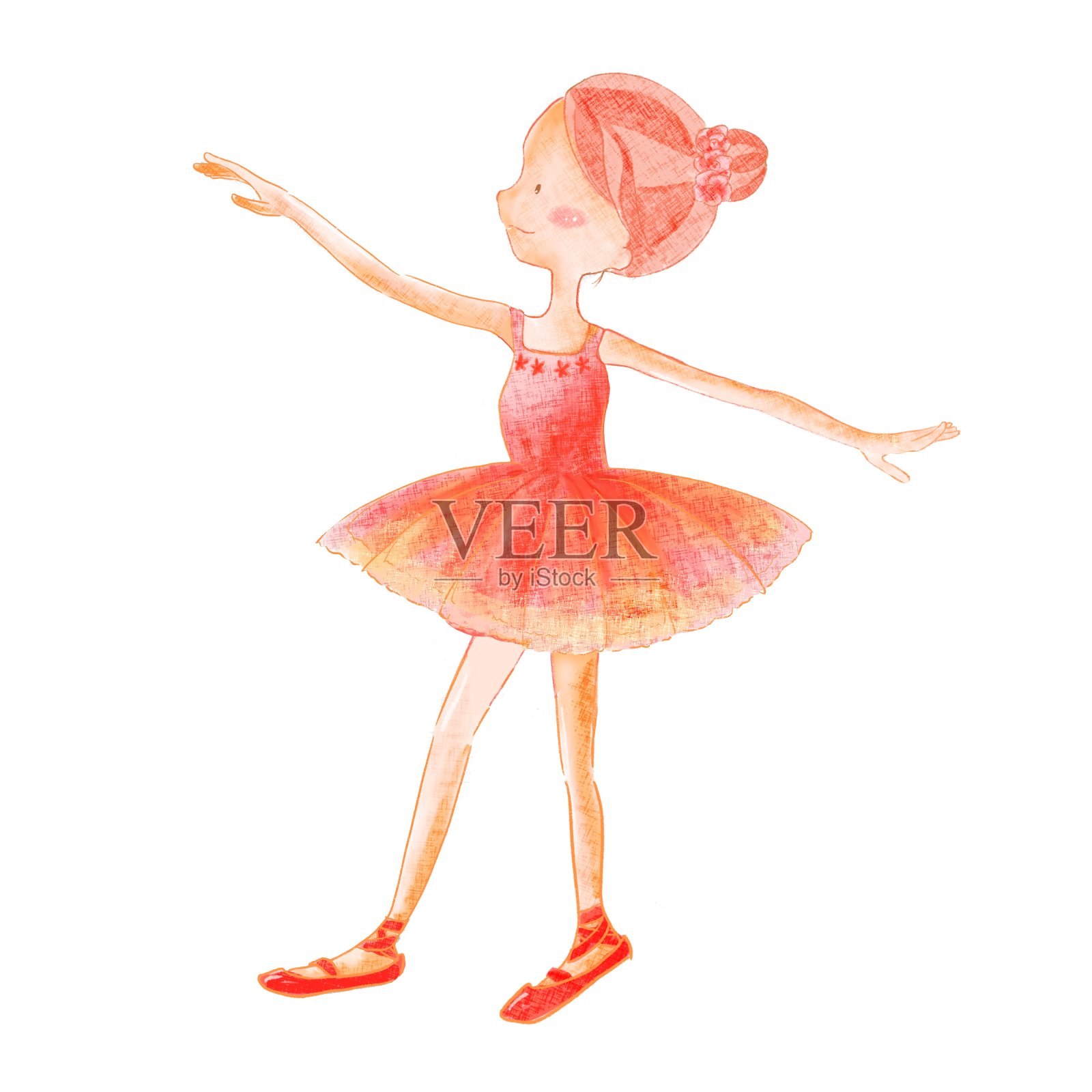 可爱的小芭蕾舞者跳舞，水彩剪贴画插画图片素材