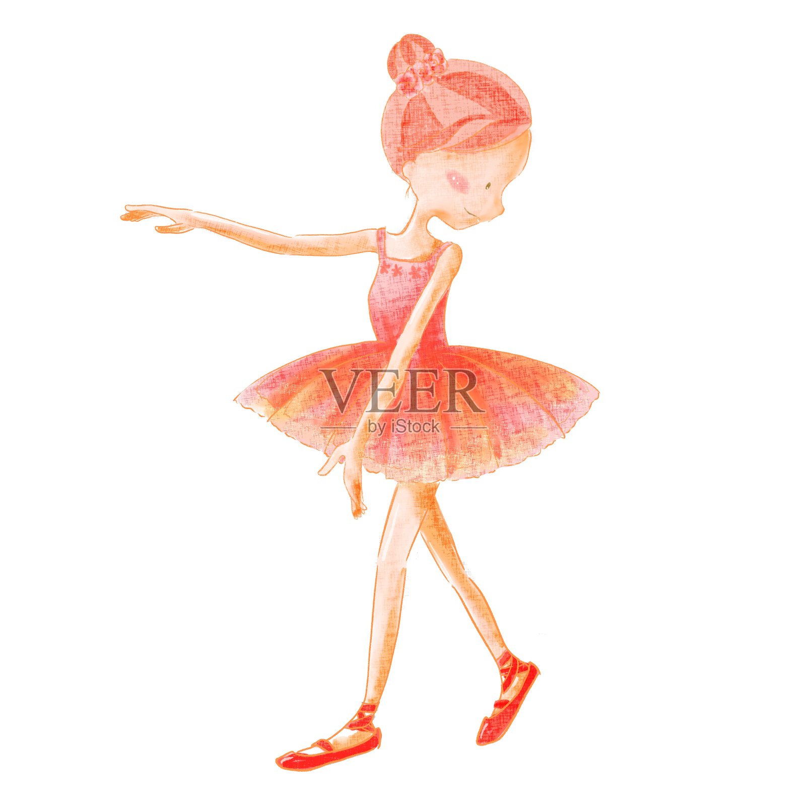 可爱的小芭蕾舞者跳舞，水彩剪贴画插画图片素材